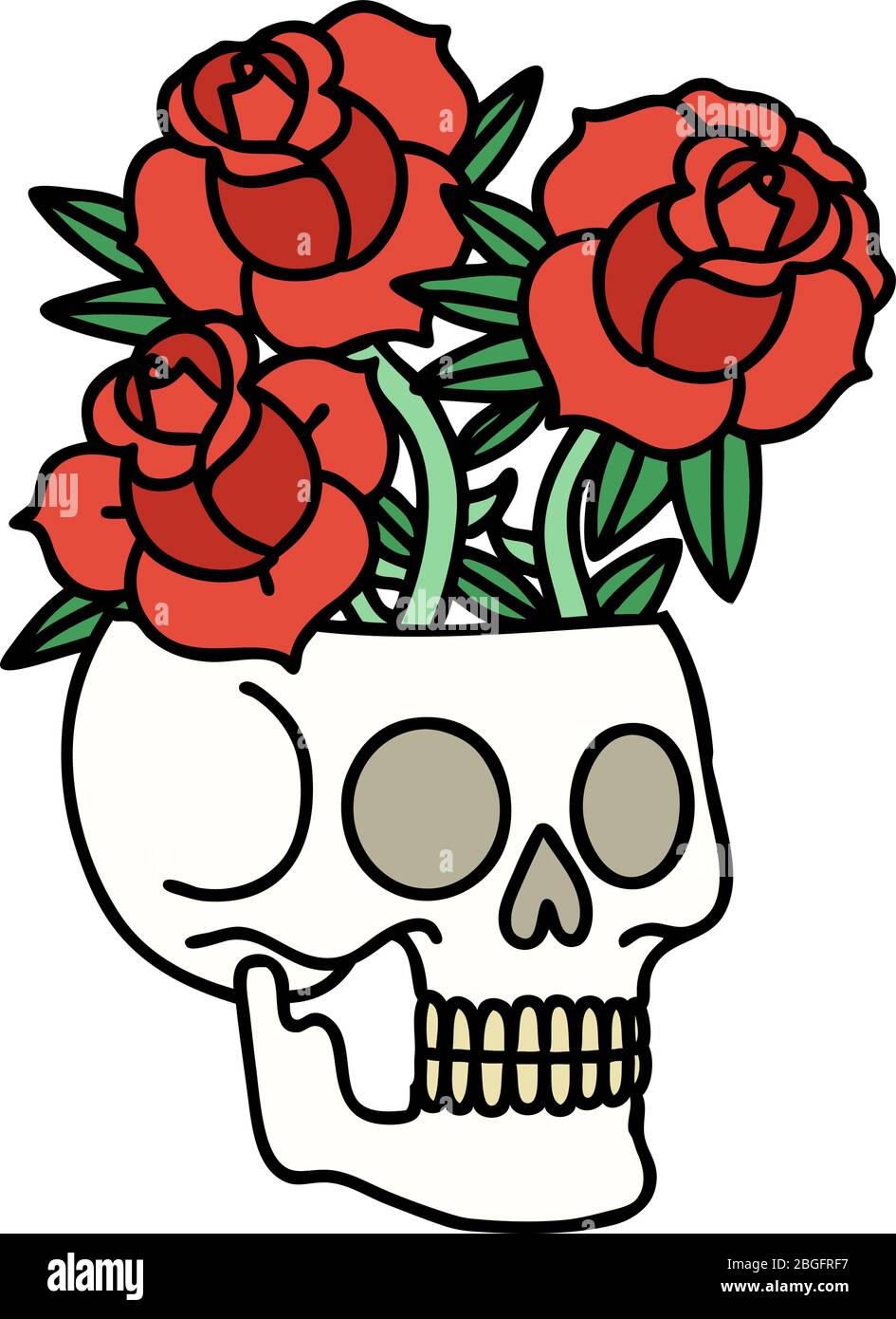 tattoo in traditional style of a skull and roses Stock Vector Image ...