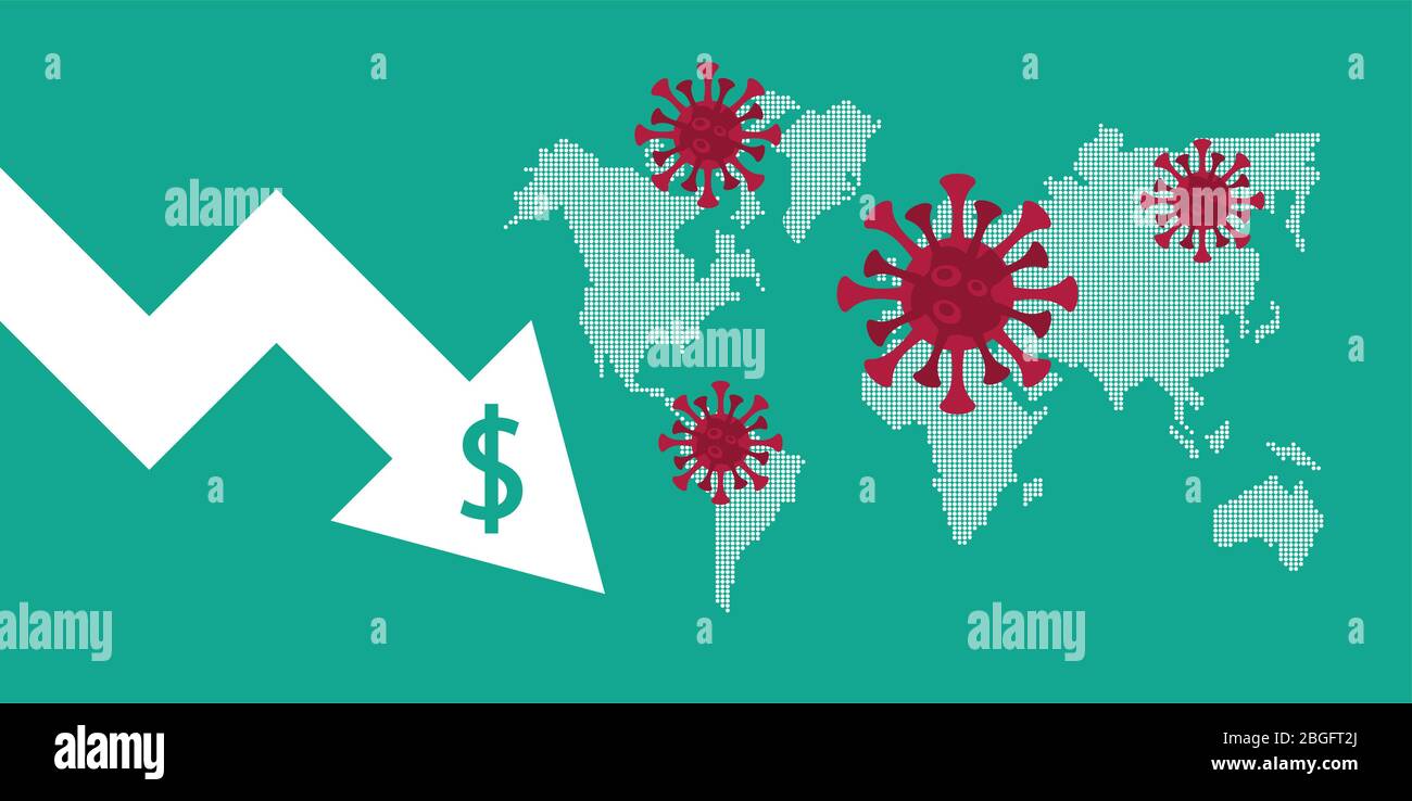 economy and covid19 statistics with arrows in earth maps Stock Vector ...