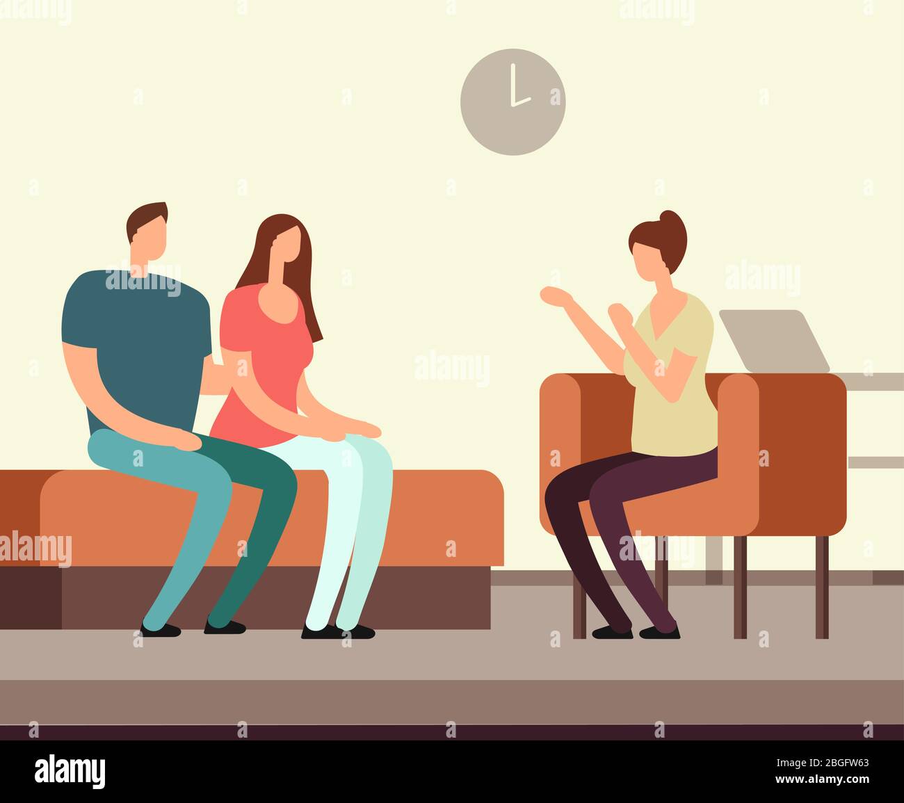 Patient on couch counseling with psychologist. Addiction mental therapy vector concept. Psychotherapy and psychiatry, problem patient illustration Stock Vector