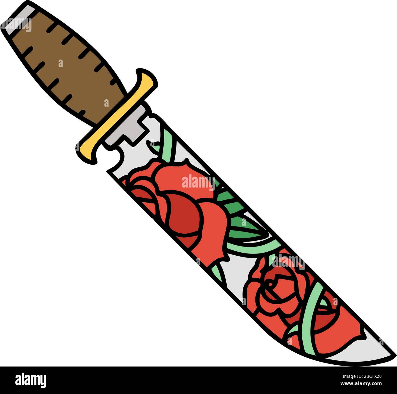 tattoo in traditional style of a dagger and flowers Stock Vector Image &  Art - Alamy