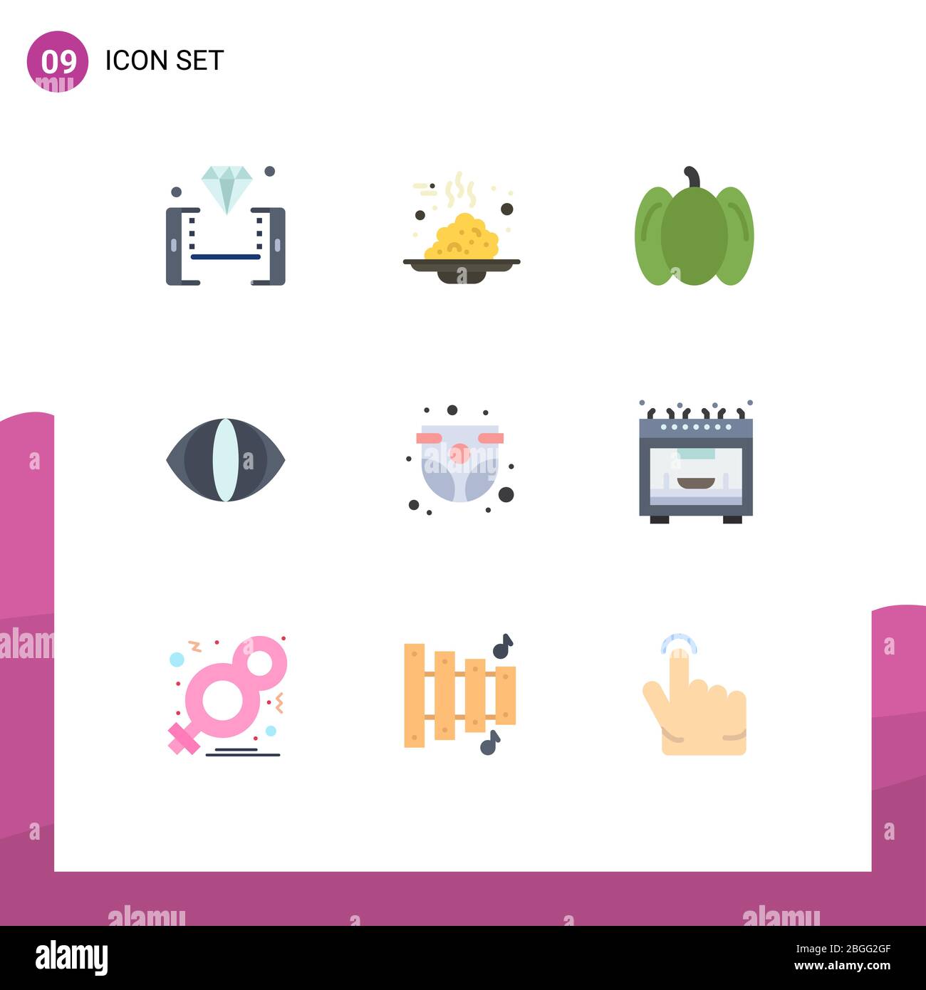 9 Creative Icons Modern Signs and Symbols of baby panty, vision, porridge, face, vegetables Editable Vector Design Elements Stock Vector