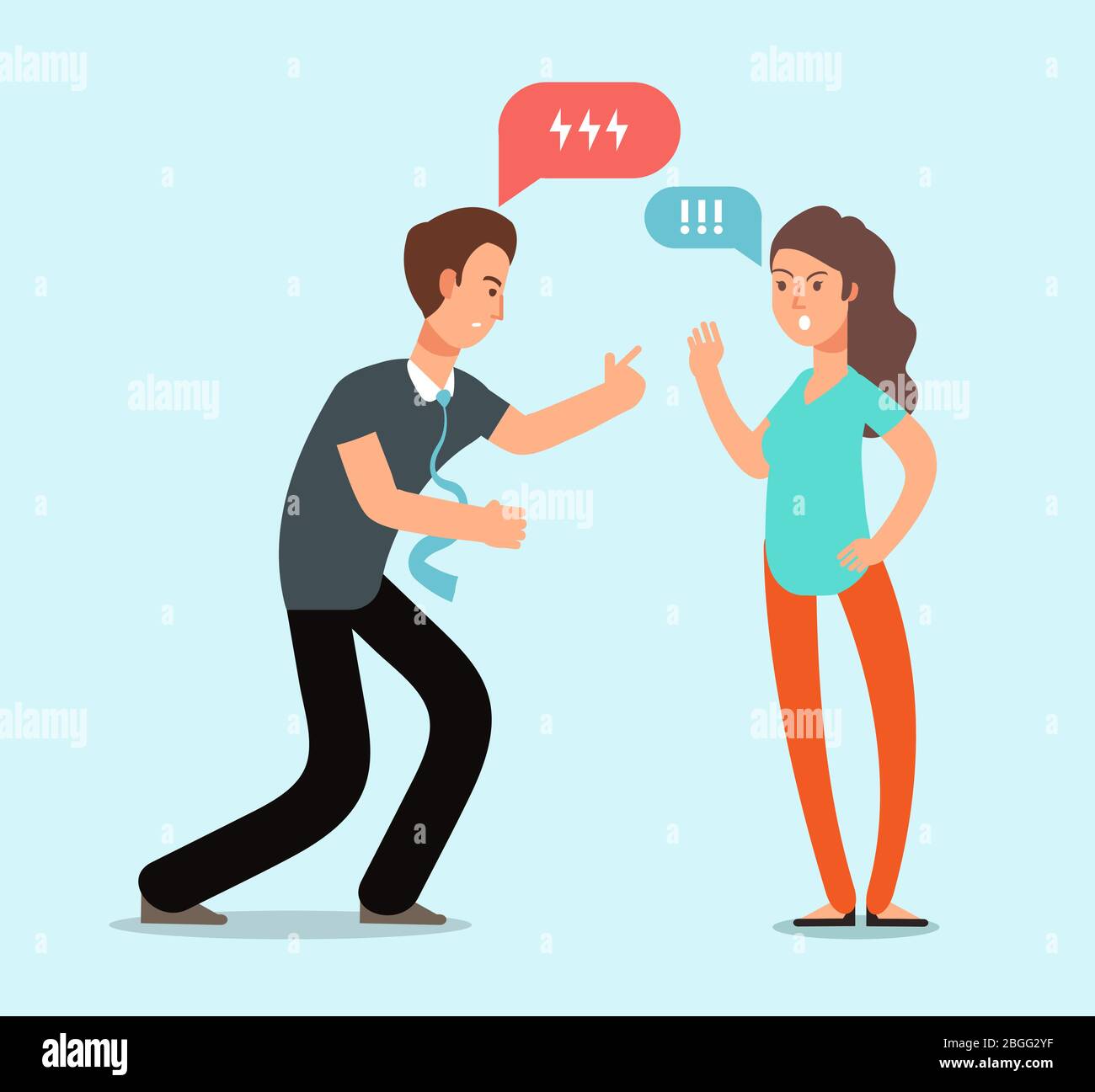 Young angry man and woman couple have quarrel. Unhappy family conflict, disagreement in relationship vector concept. Woman and man angry, couple quarrel and problem illustration Stock Vector