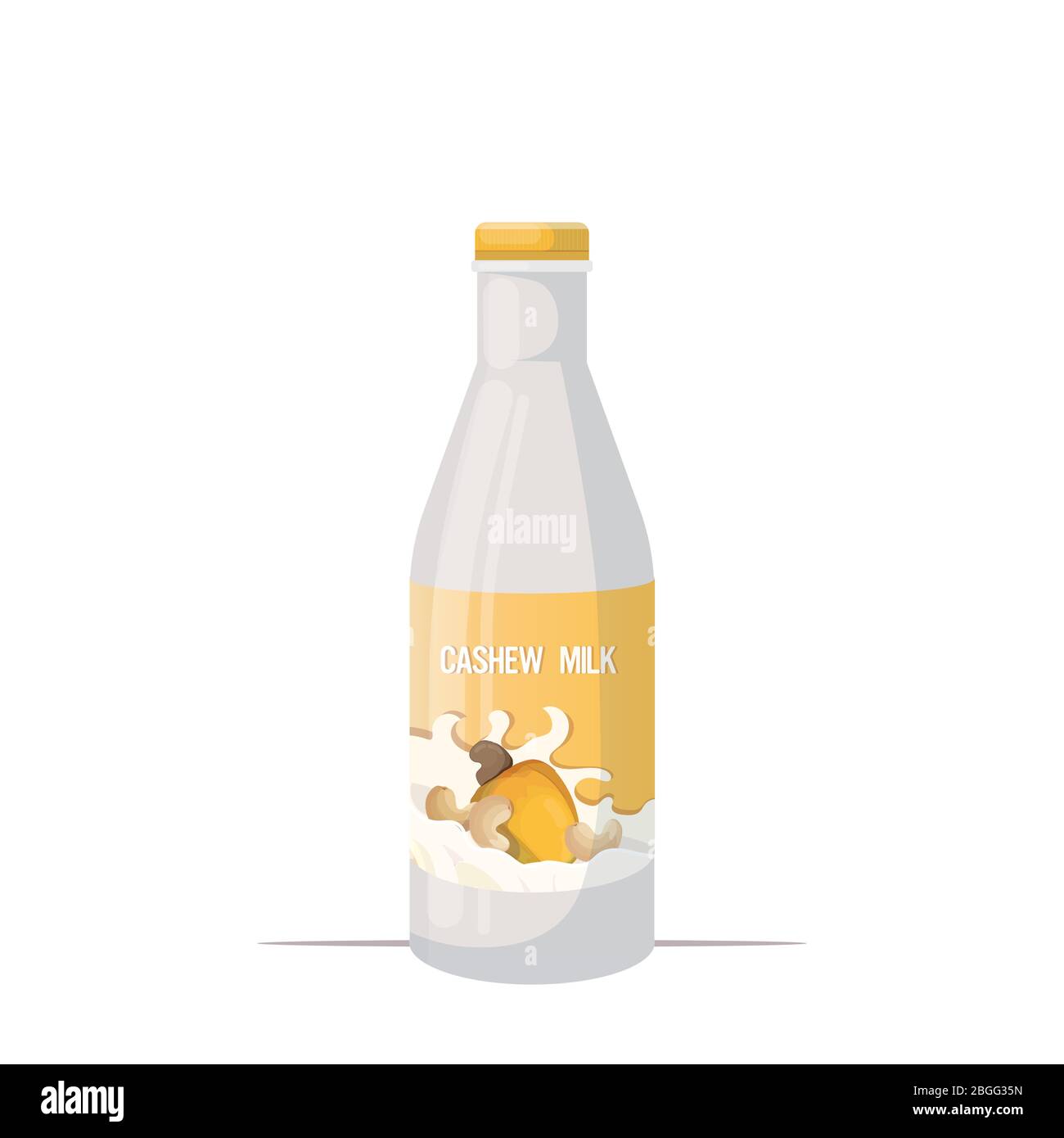 vegan cashew plant based milk glass bottle organic dairy free natural raw vegan milk healthy cow beverage alternative isolated vector illustration Stock Vector