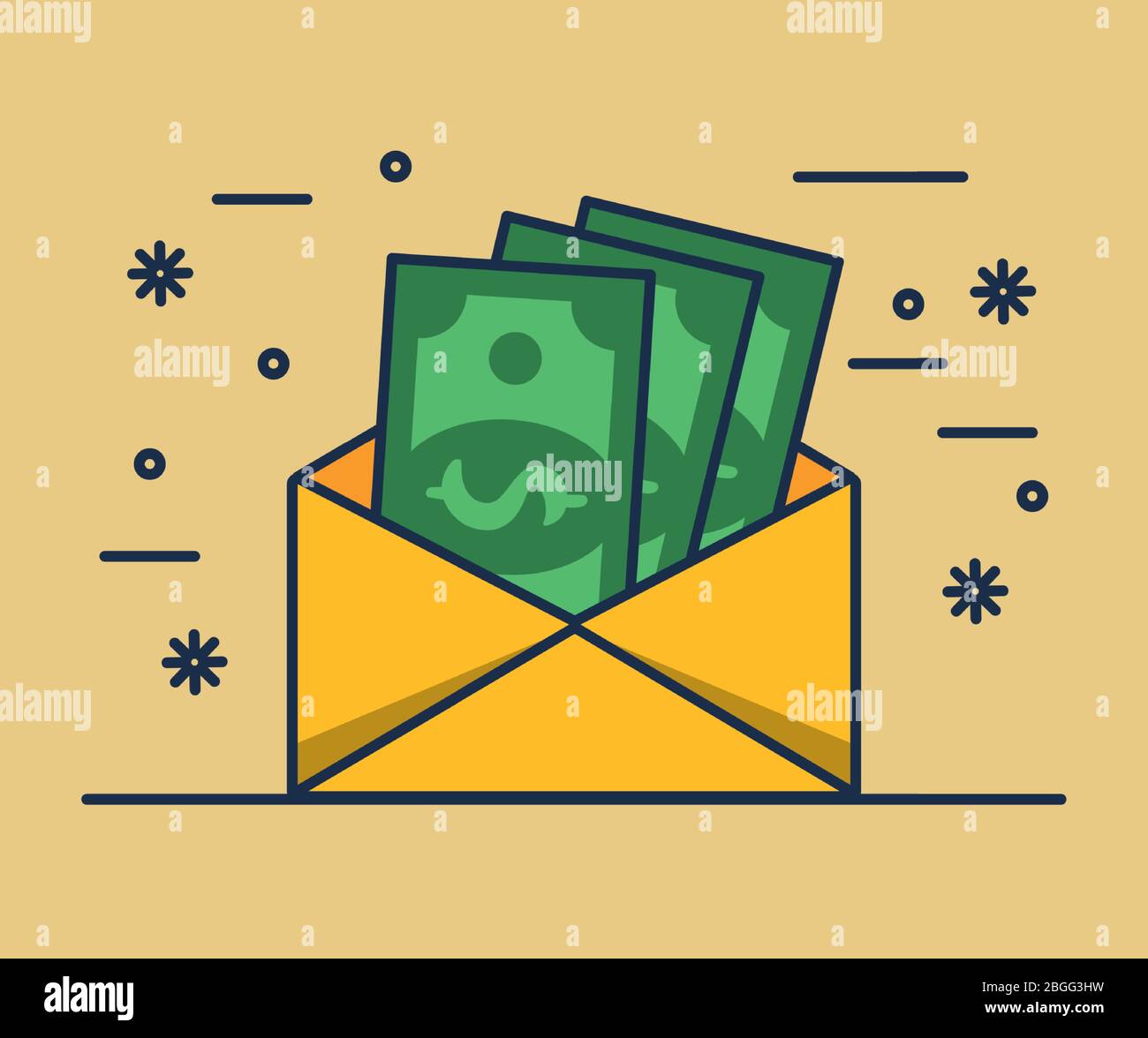 envelope with bills money dollars Stock Vector