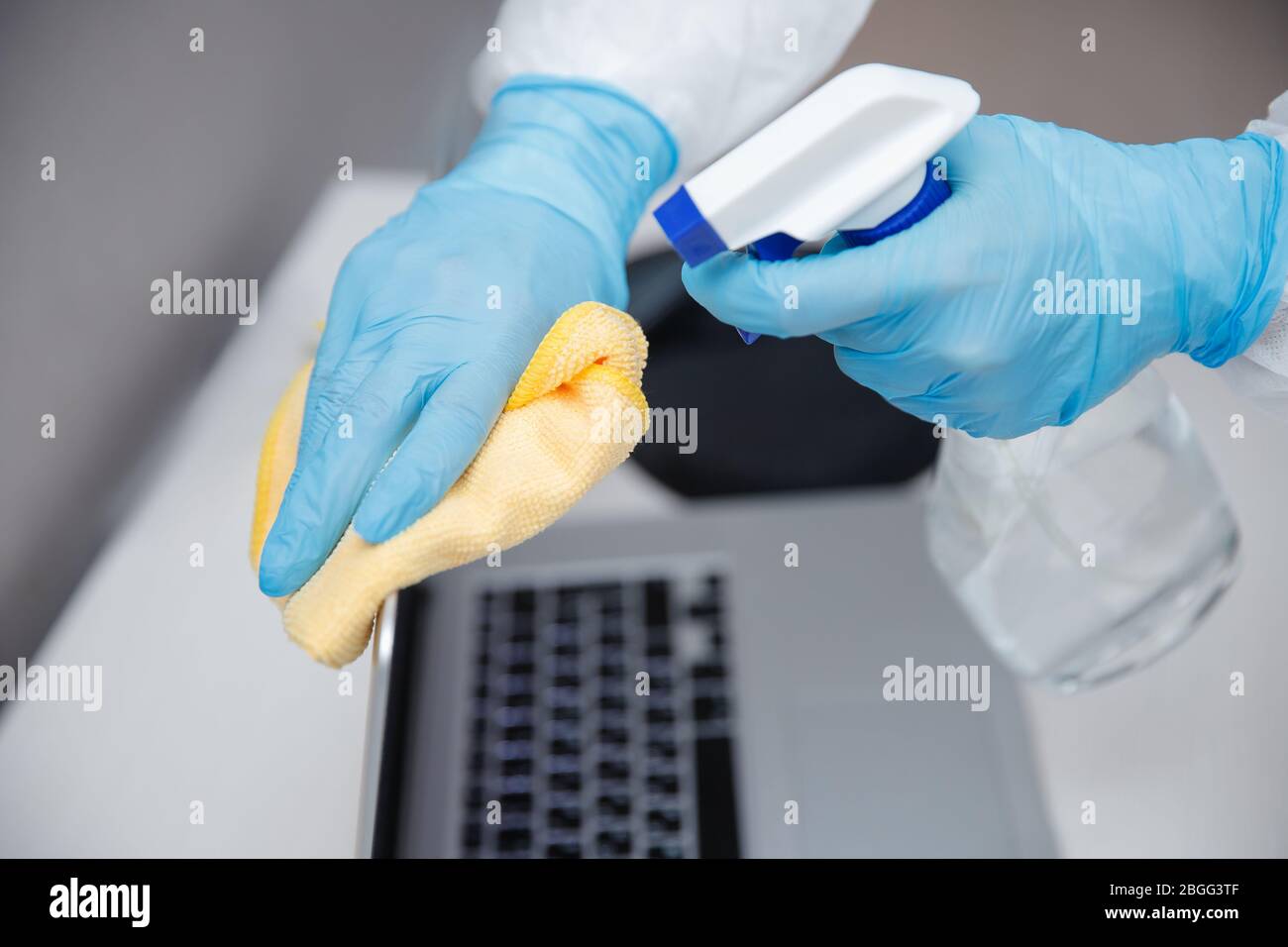 Computer Hygiene Germs Cleaning service disinfects office, antiseptic processing of computer ...