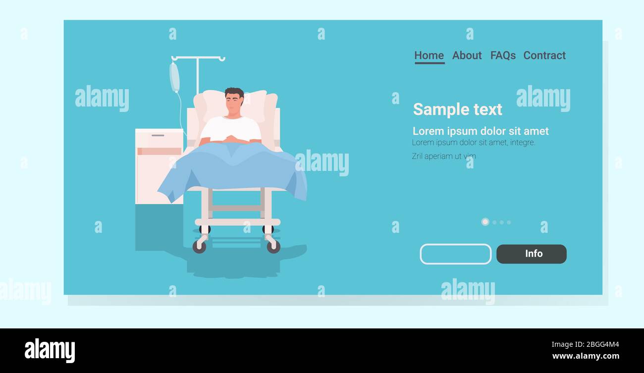 ill man patient lying on bed in hospital ward medicine health care concept full length horizontal copy space vector illustration Stock Vector