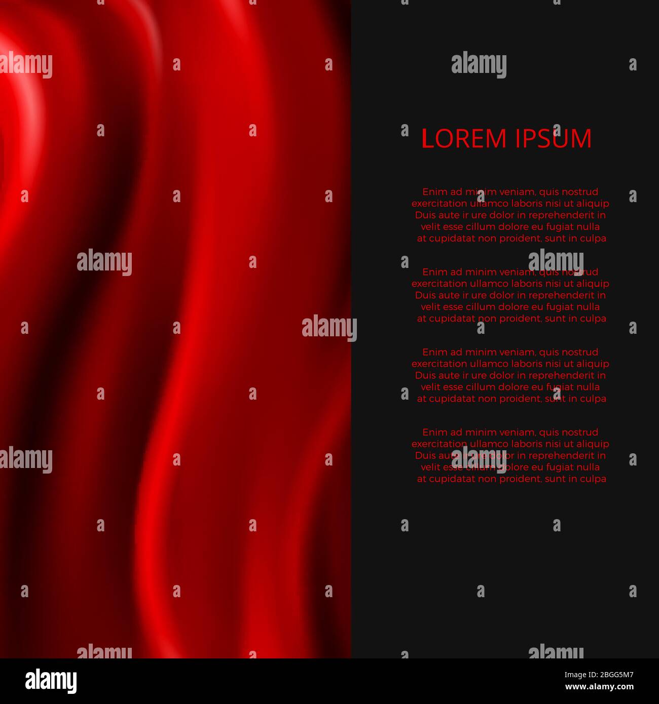 Realistic red silk fabric abstract for poster or banner design. Vector illustration Stock Vector