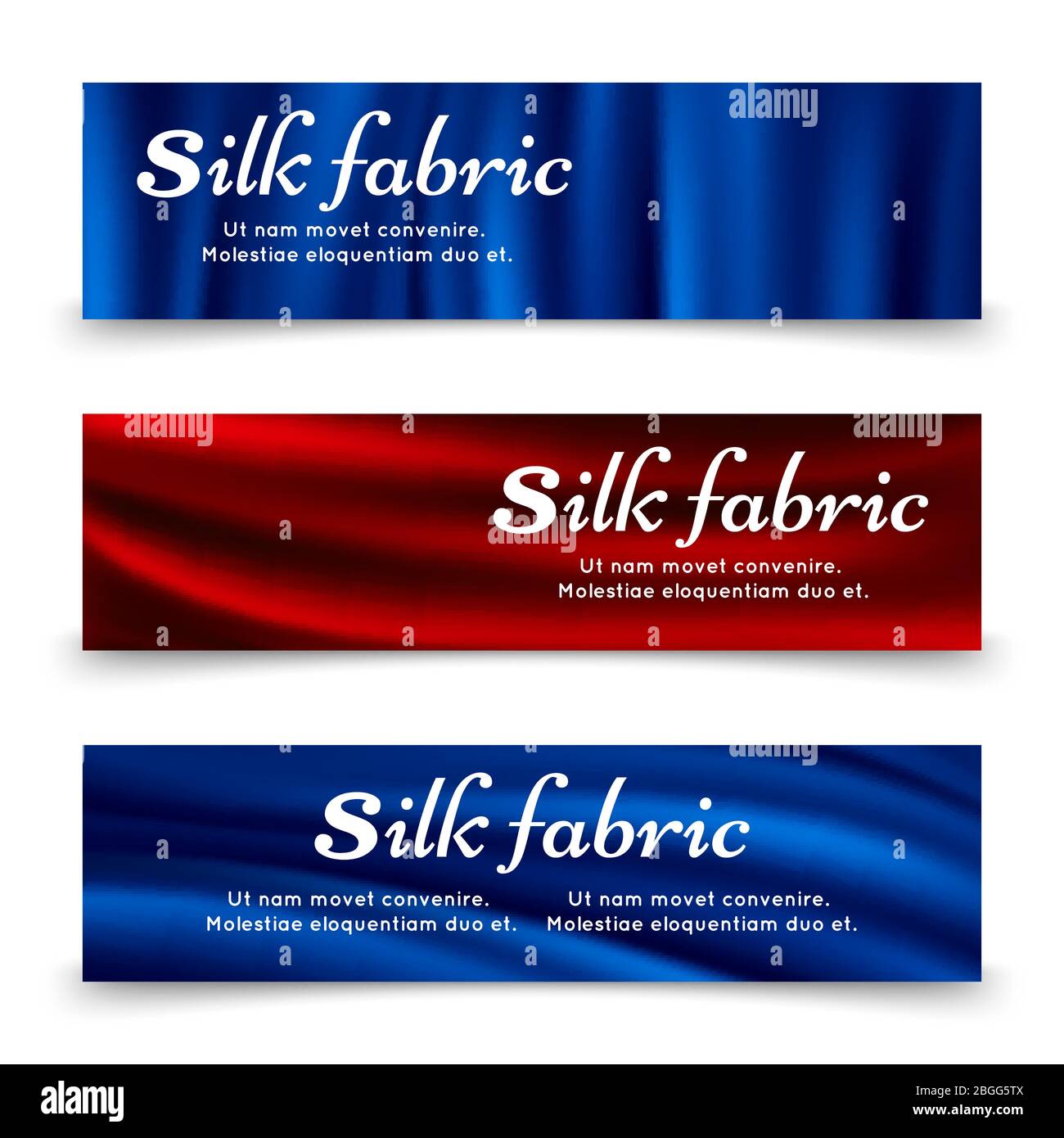 Blue and red silk fabric banners poster template. Vector illustration Stock Vector