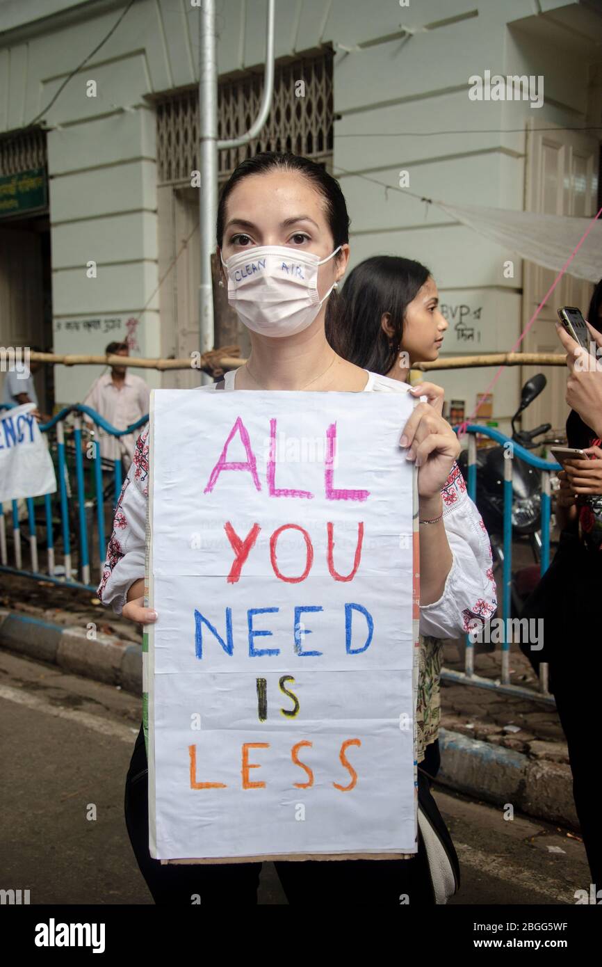 School students protesting against the destruction of the environment Stock Photo