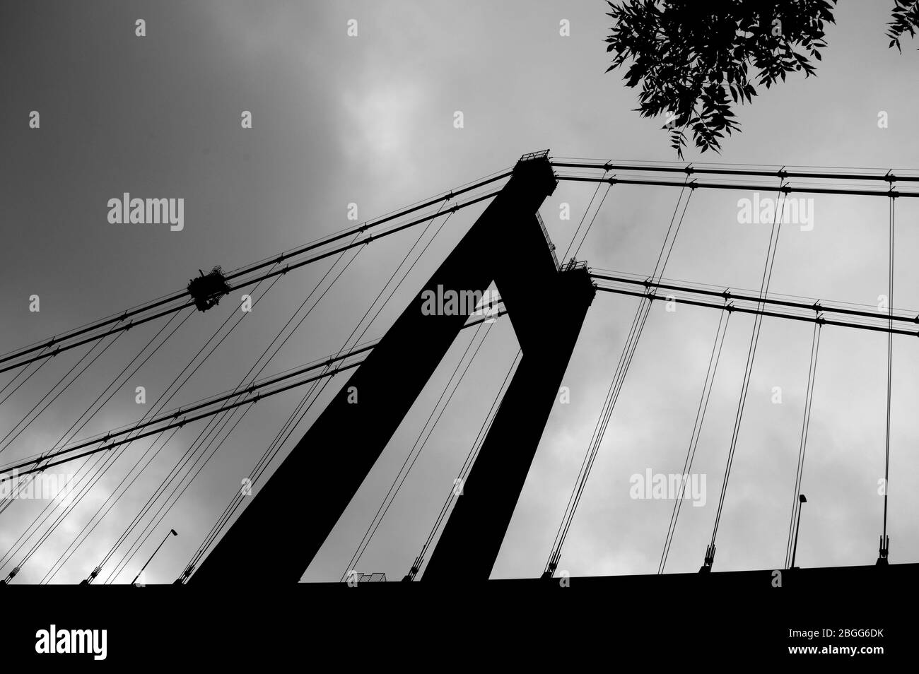 Large suspension bridge spanning a wide river Stock Photo - Alamy