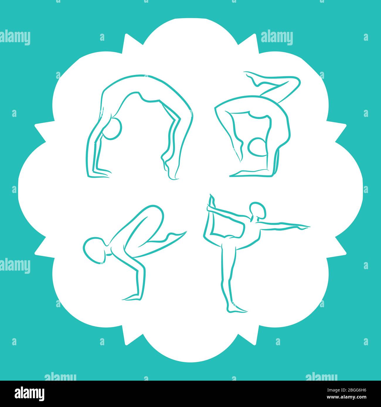 Yoga and pilates poses of set line style vector silhouettes illustration Stock Vector