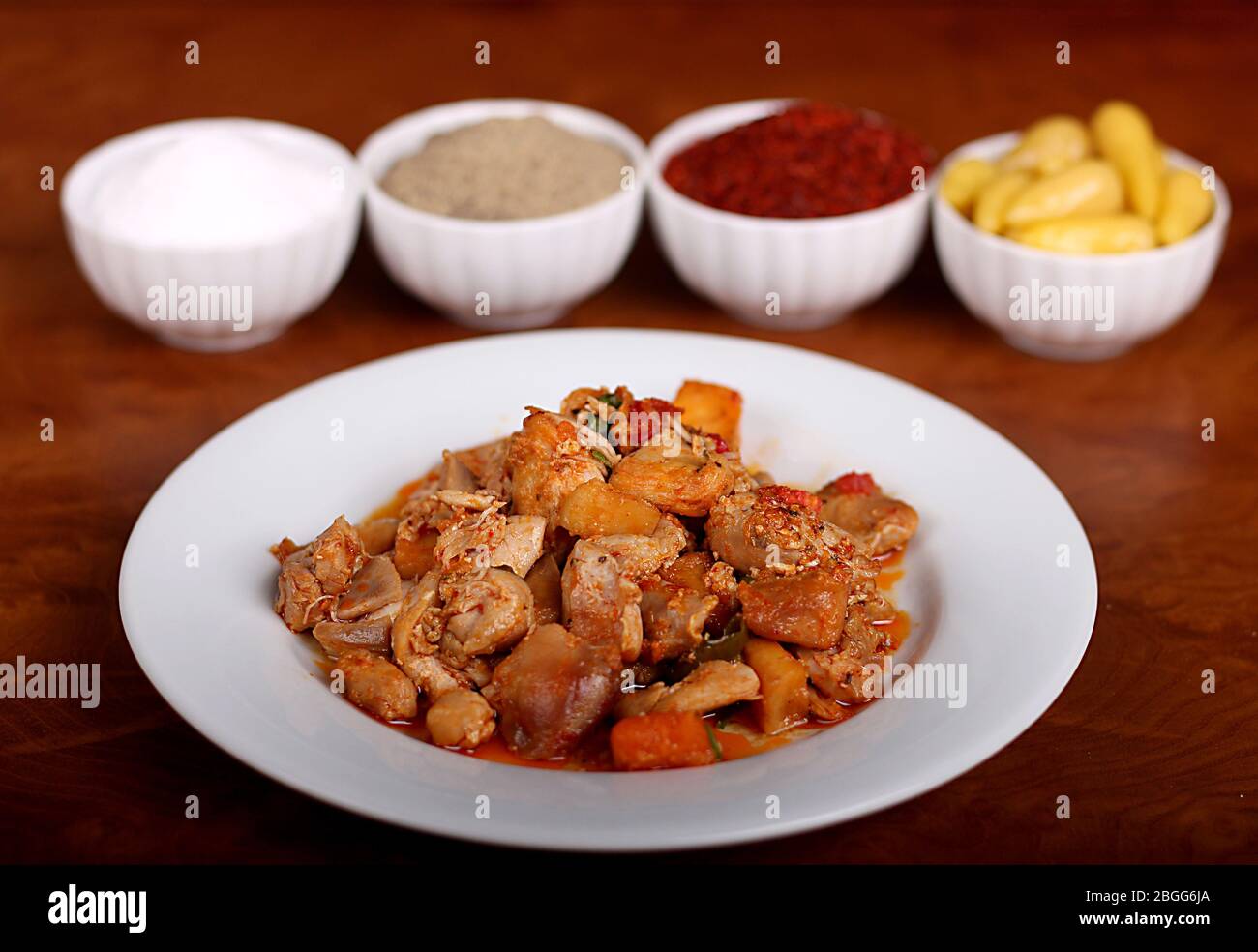 perfect turkish food chicken saute on spicy plate Stock Photo Alamy