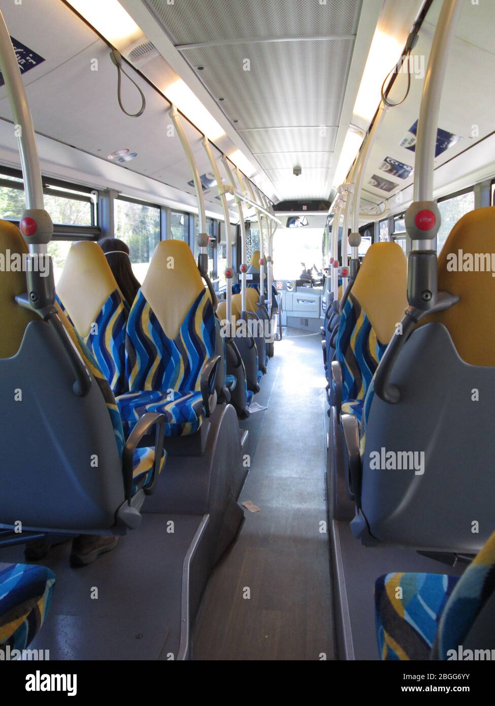 city bus journey during corona virus crisis Stock Photo