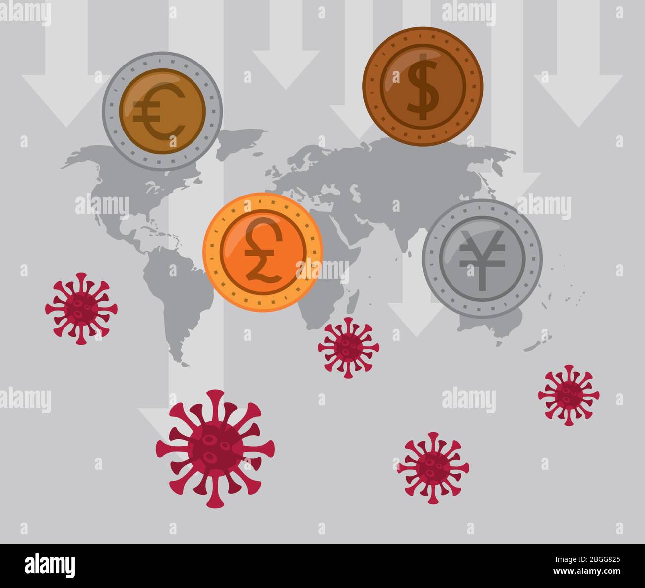 economy and covid19 statistics with arrows in earth maps Stock Vector ...