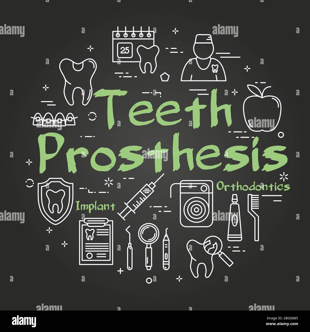 Vector black linear round web banner - Teeth Prosthesis Stock Vector
