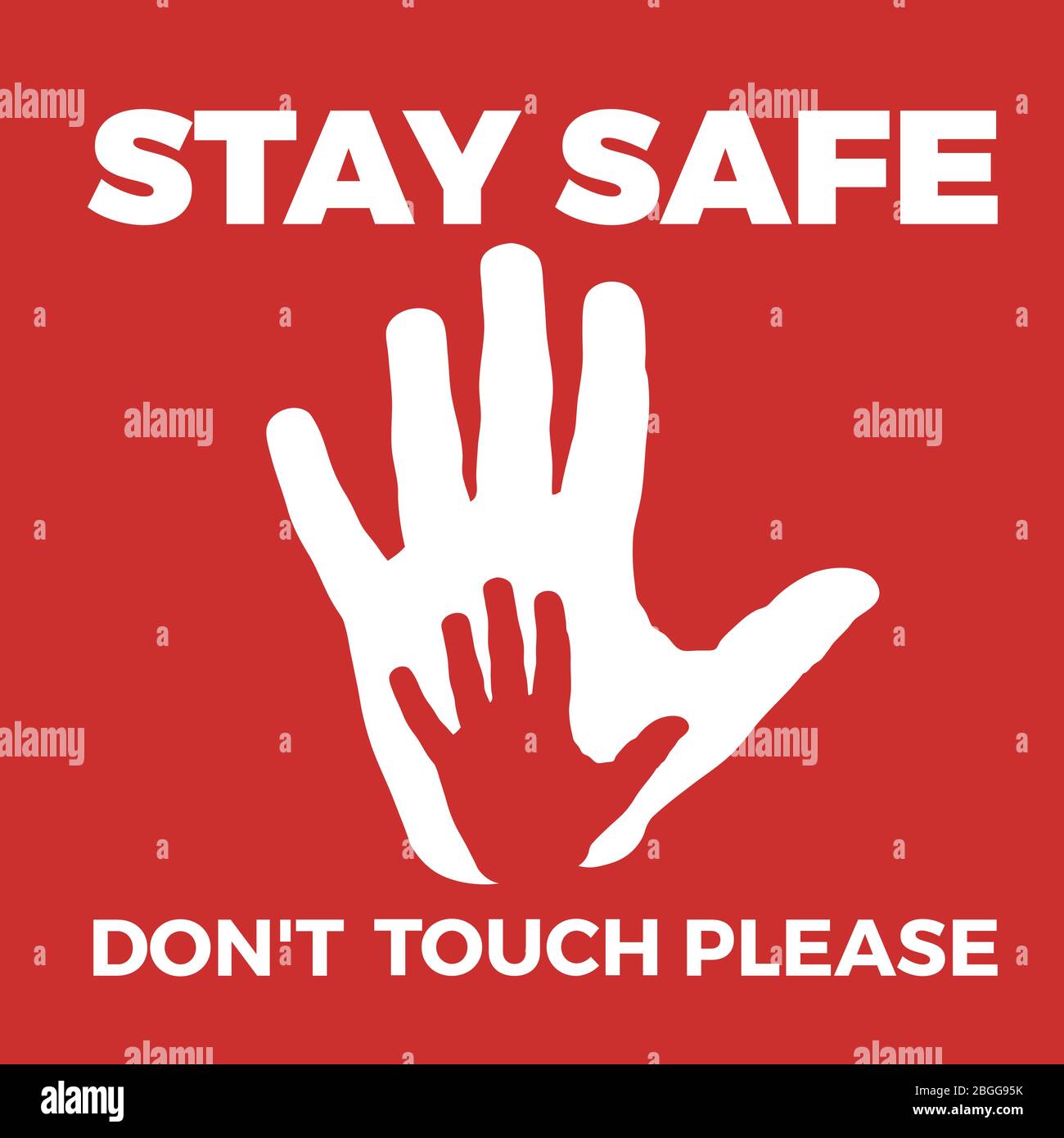 Warning label Coronavirus with hand. Don't touch please, stay safe. Vector illustration Stock Vector