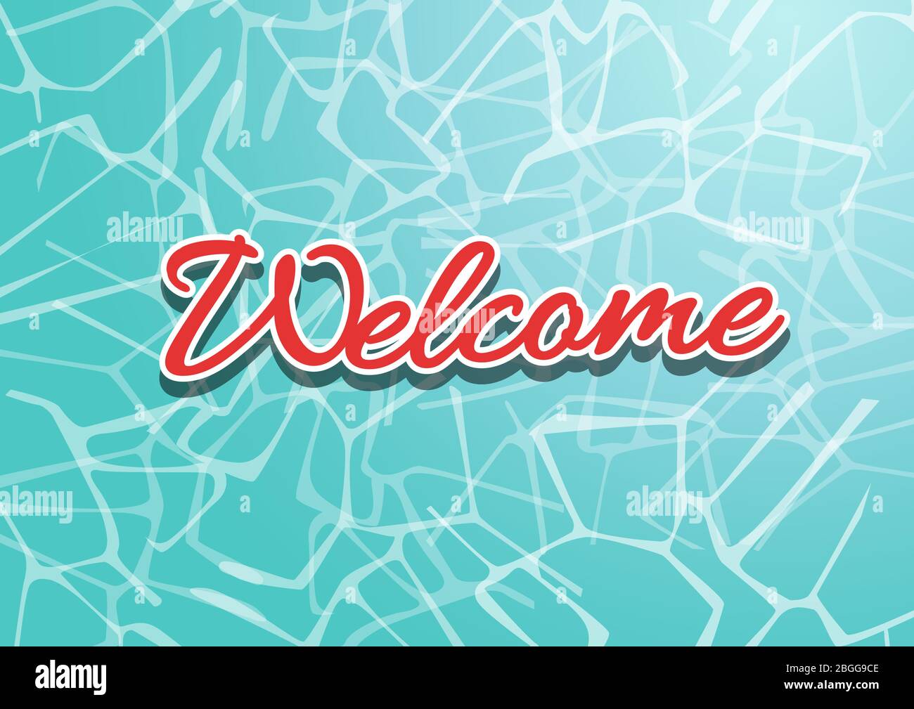 Welcome poster, text on water of sea or swimming pool on blue background. Vector paper illustration. Stock Vector