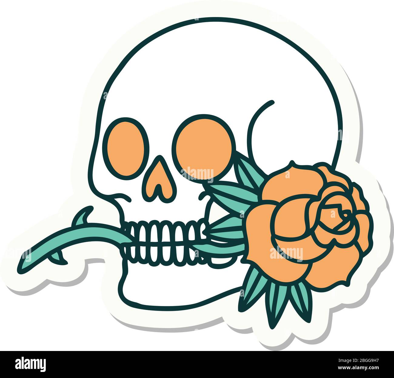 sticker of tattoo in traditional style of a skull and rose Stock Vector ...