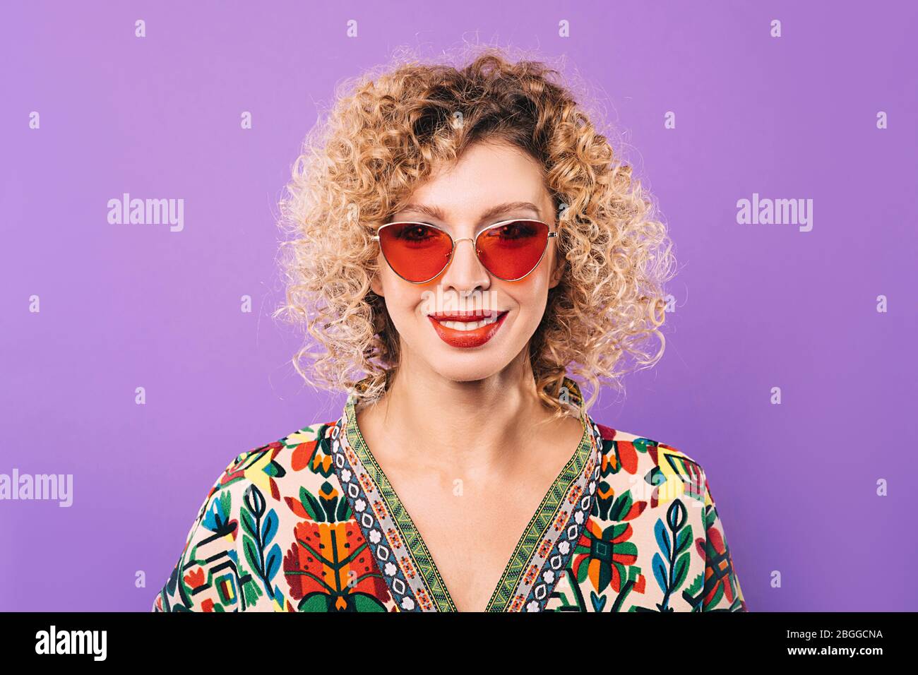Woman curly hair glasses hi-res stock photography and images - Alamy
