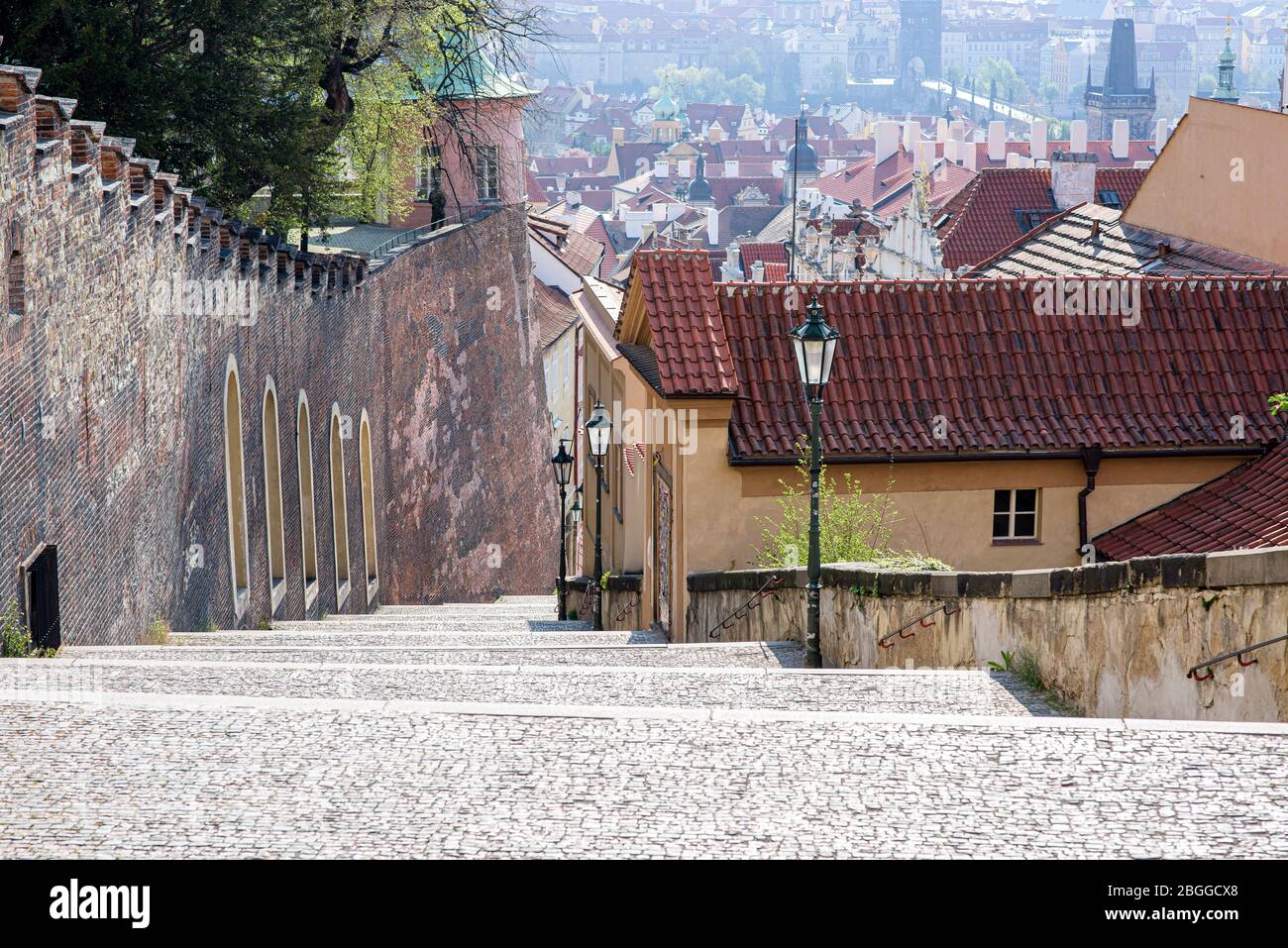 Empty stairs to Prague Castle during quarantine Stock Photo