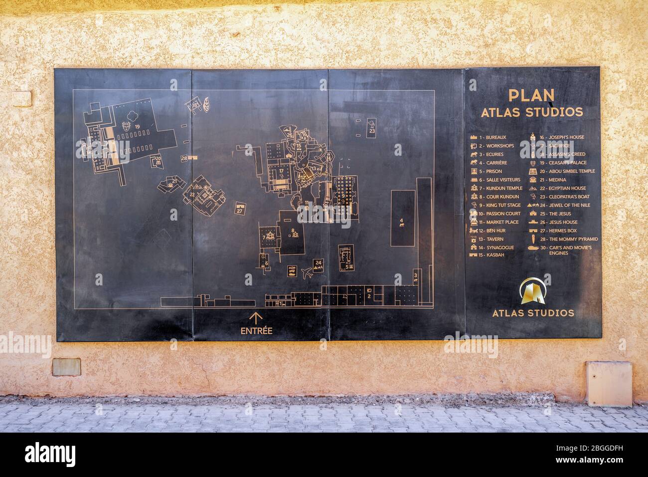 Ouarzazate, Morocco - March 18, 2020: Plan of Atlas Studios with many film sets Stock Photo