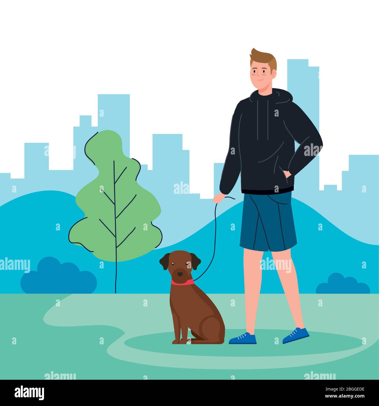 man walking with dog in landscape Stock Vector Image & Art - Alamy