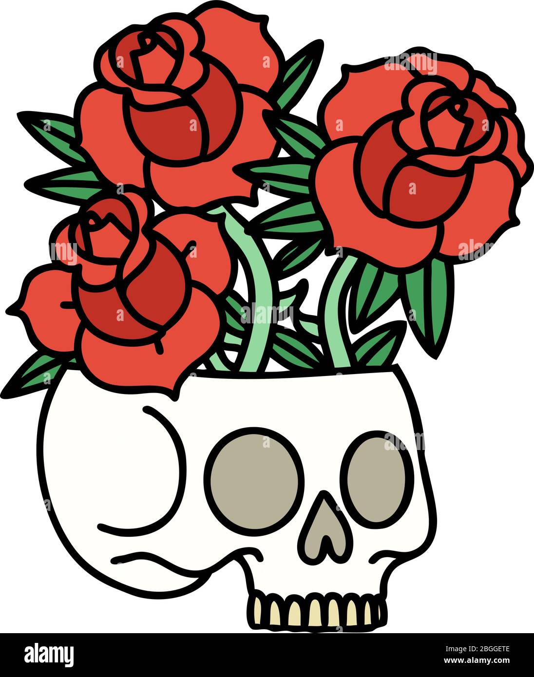 tattoo in traditional style of a skull and roses Stock Vector Image ...