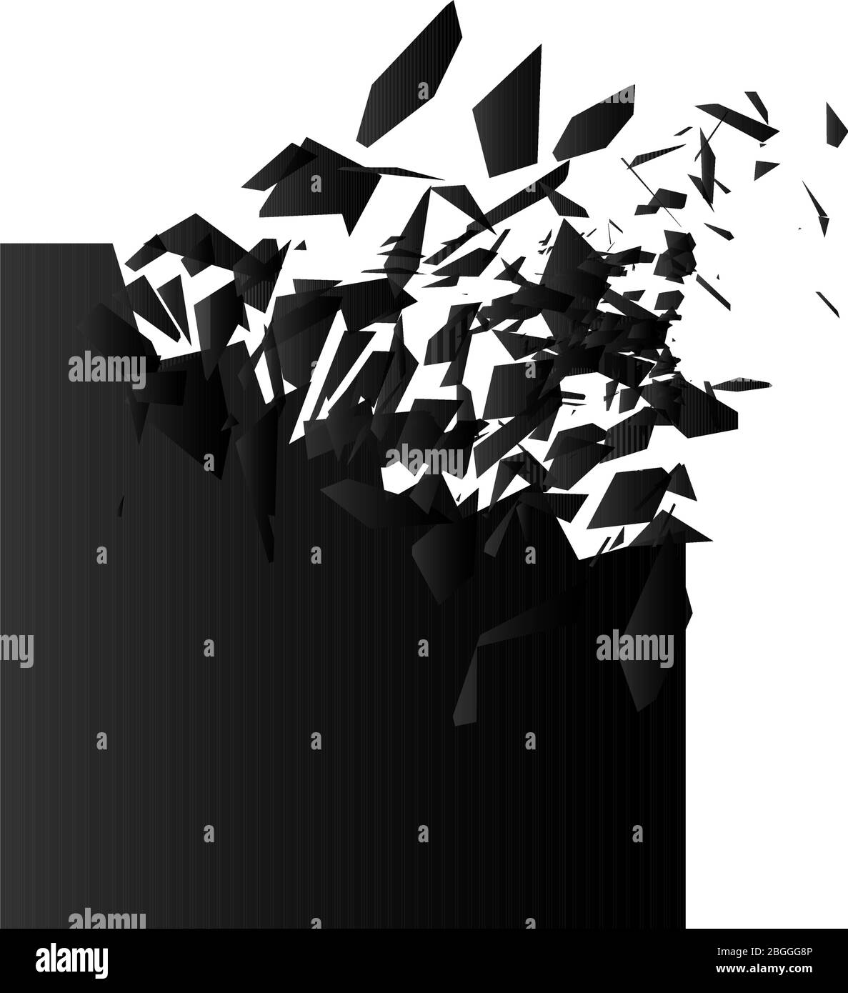 Explosion effect. Shatter triangle. Banner with place for text. Vector