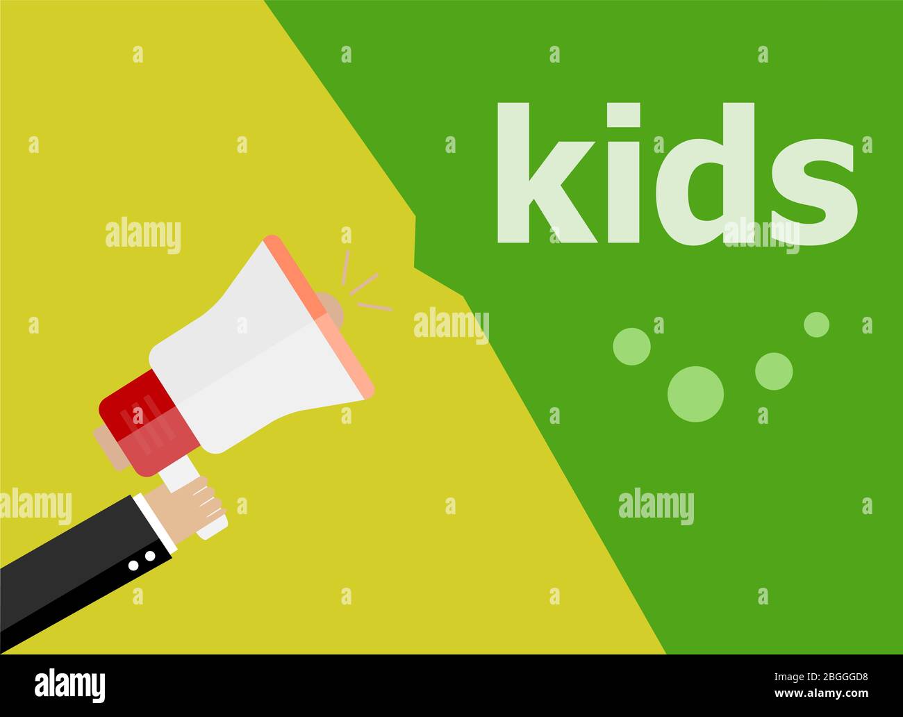Kids. Hand holding megaphone and speech bubble. Flat design Stock Photo ...