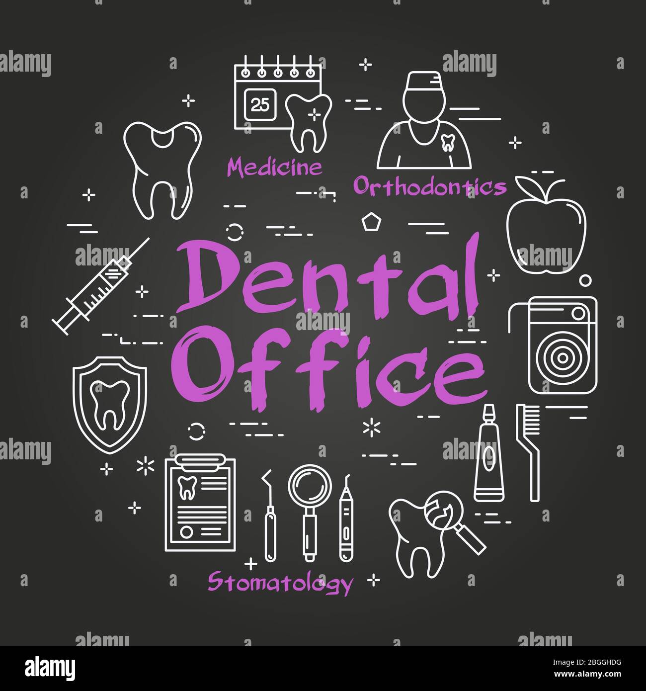 Vector black linear round web banner - Dental Office Stock Vector