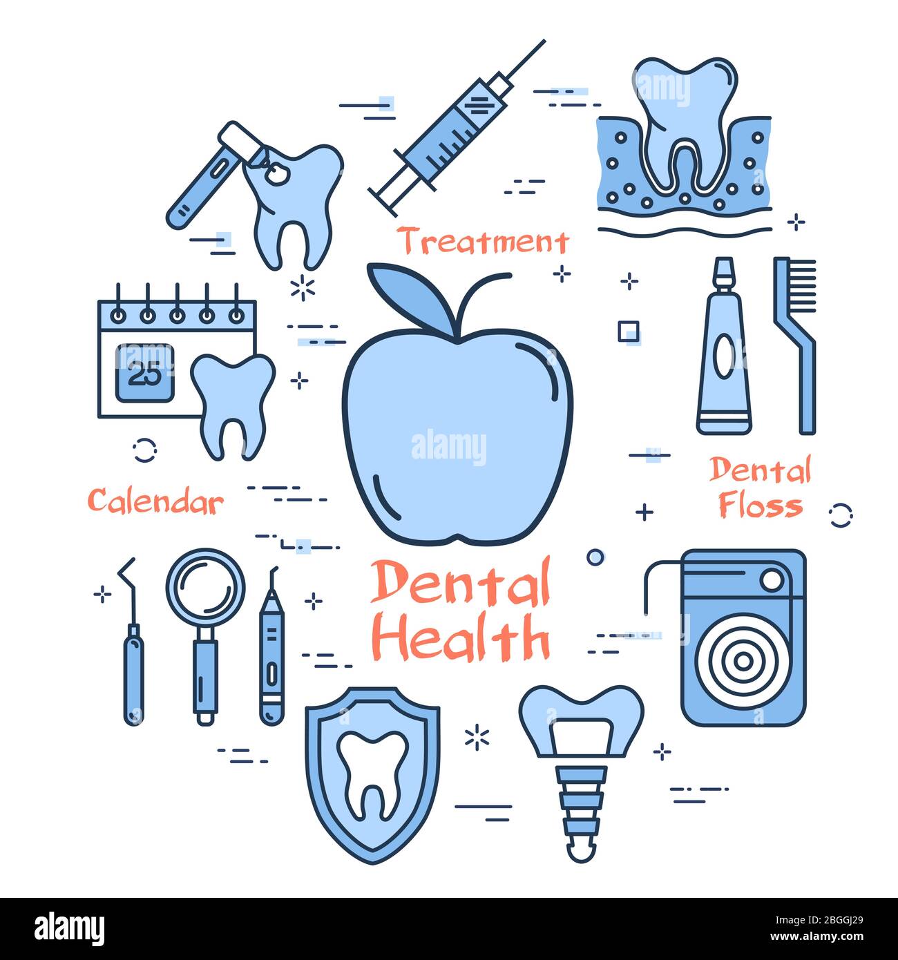 Vector blue line round concept apple dental health Stock Vector Image