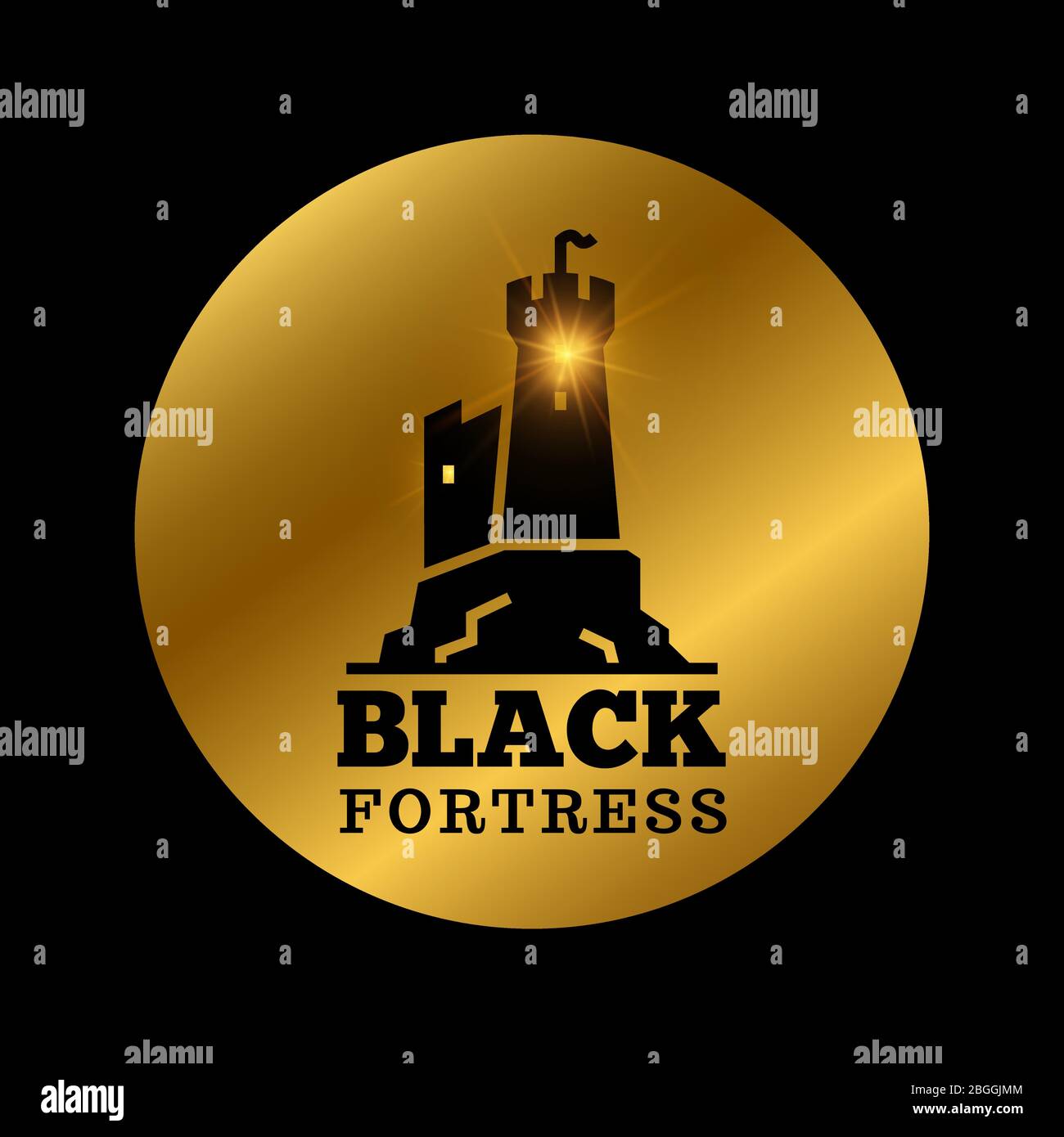 Black medieval castle silhouette. Fortress label icon design isolated. Vector illustration Stock Vector