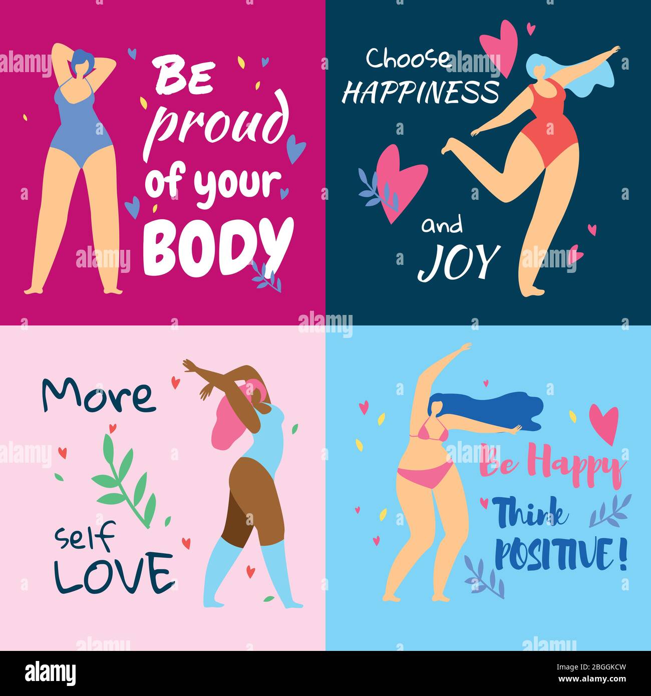 Set of Colorful Banners with Body Positive Motivation Quotes and Beautiful  Multiracial Dancing Girls Characters in Bikini and Swimwear on Multicolored  Stock Vector Image & Art - Alamy