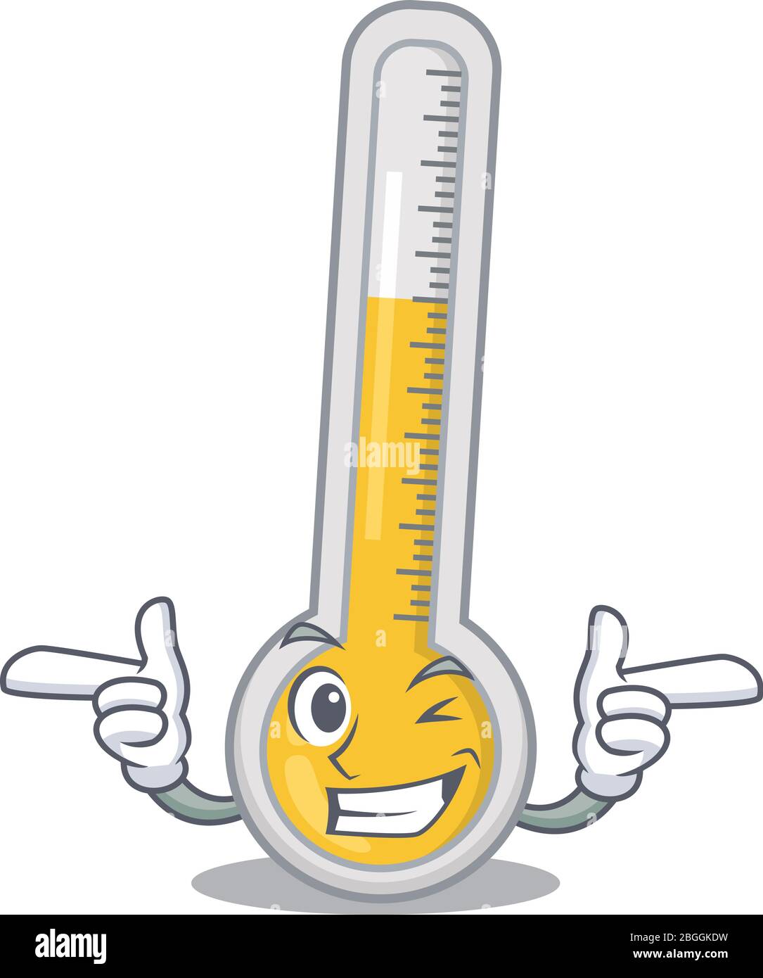 Cartoon design concept of warm thermometer with funny wink eye
