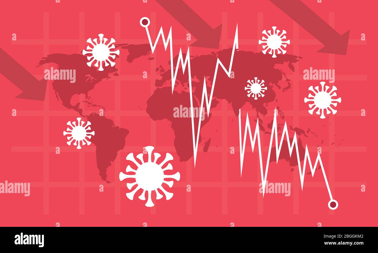 economy and covid19 statistics with arrows in earth maps Stock Vector ...