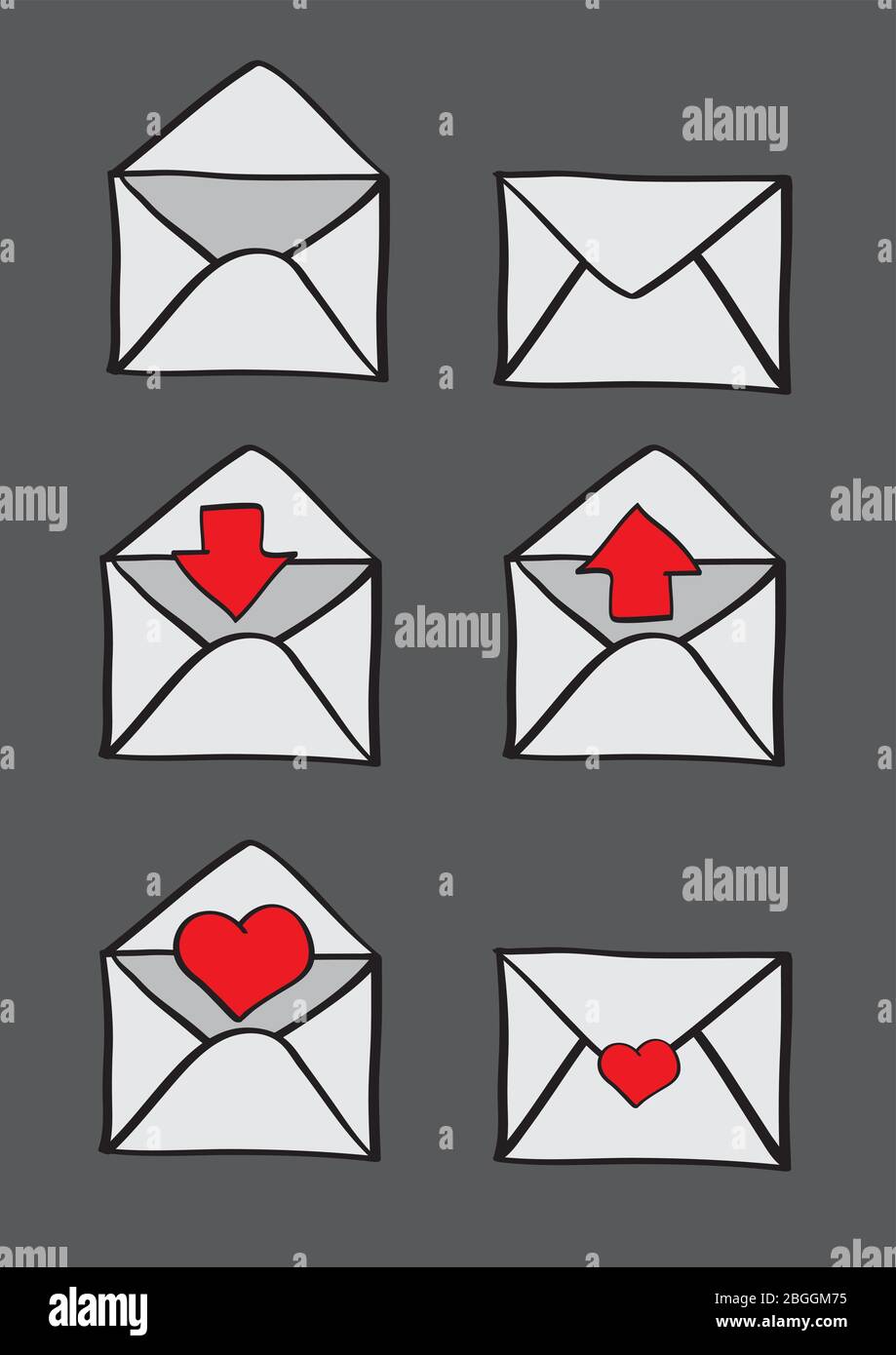 Set of six vector illustration of paper envelopes with different ...