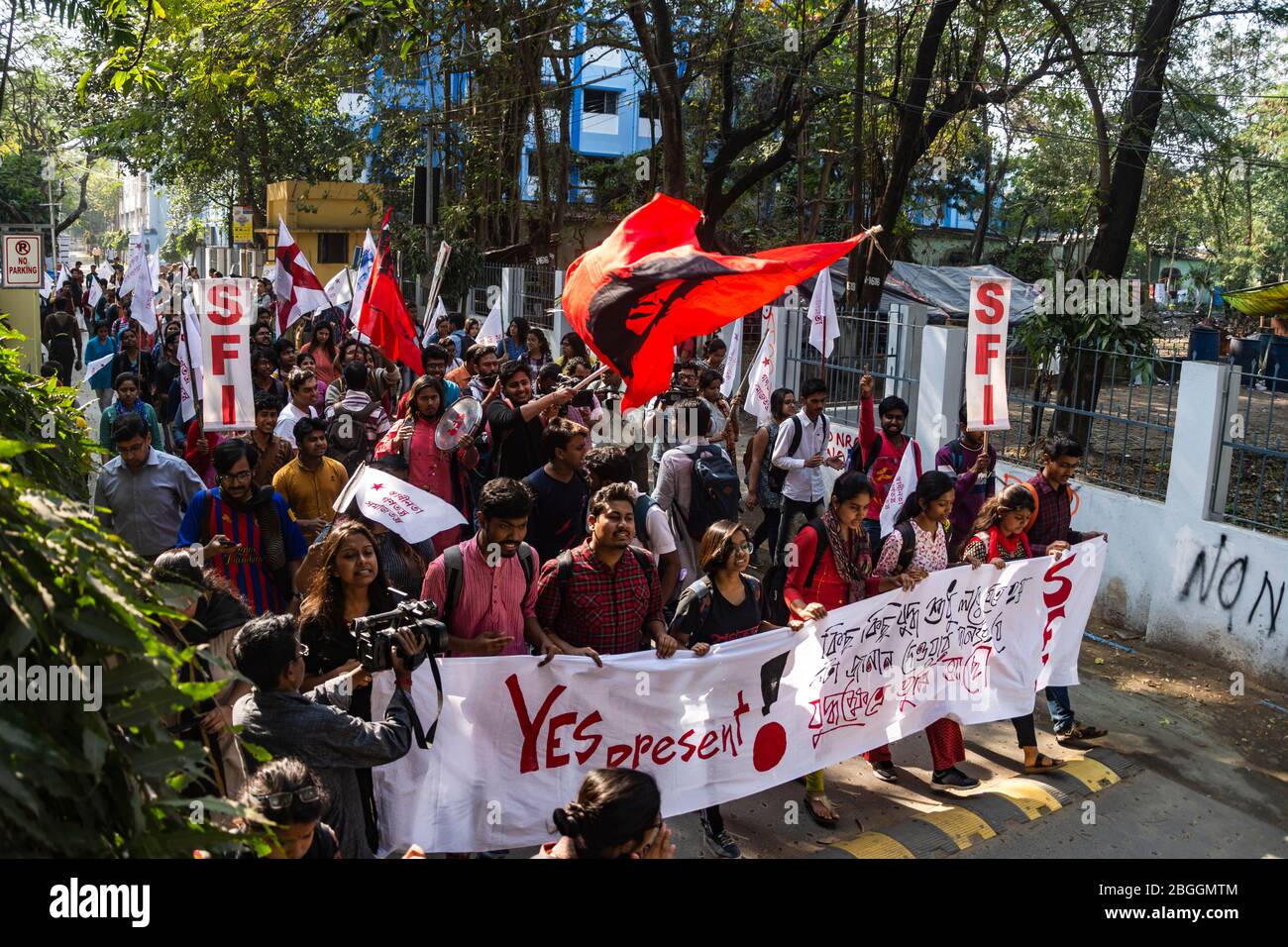 Students of Jadavpur University with Aishee Ghosh giving a call to condemn and resist fascism of ABVP and BJP in the university Stock Photo