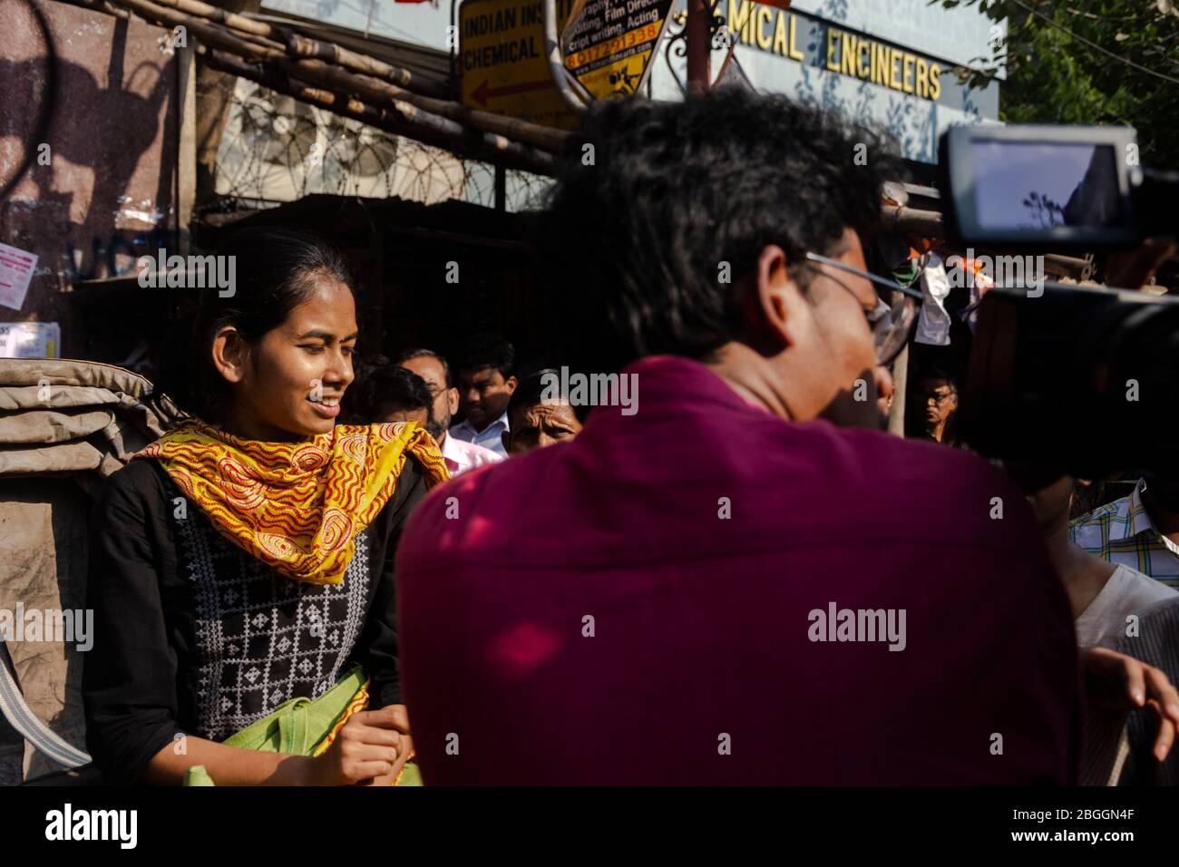 Students of Jadavpur University with Aishee Ghosh giving a call to condemn and resist fascism of ABVP and BJP in the university Stock Photo