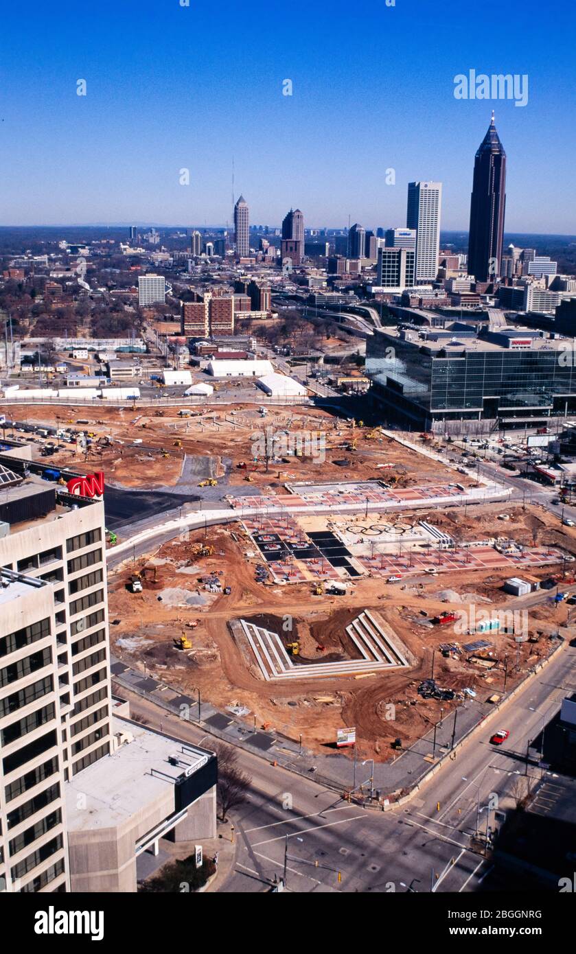 Aerial photographs of the construction of Centennial Olympic Park in downtown Atlanta, Georgia. Stock Photo