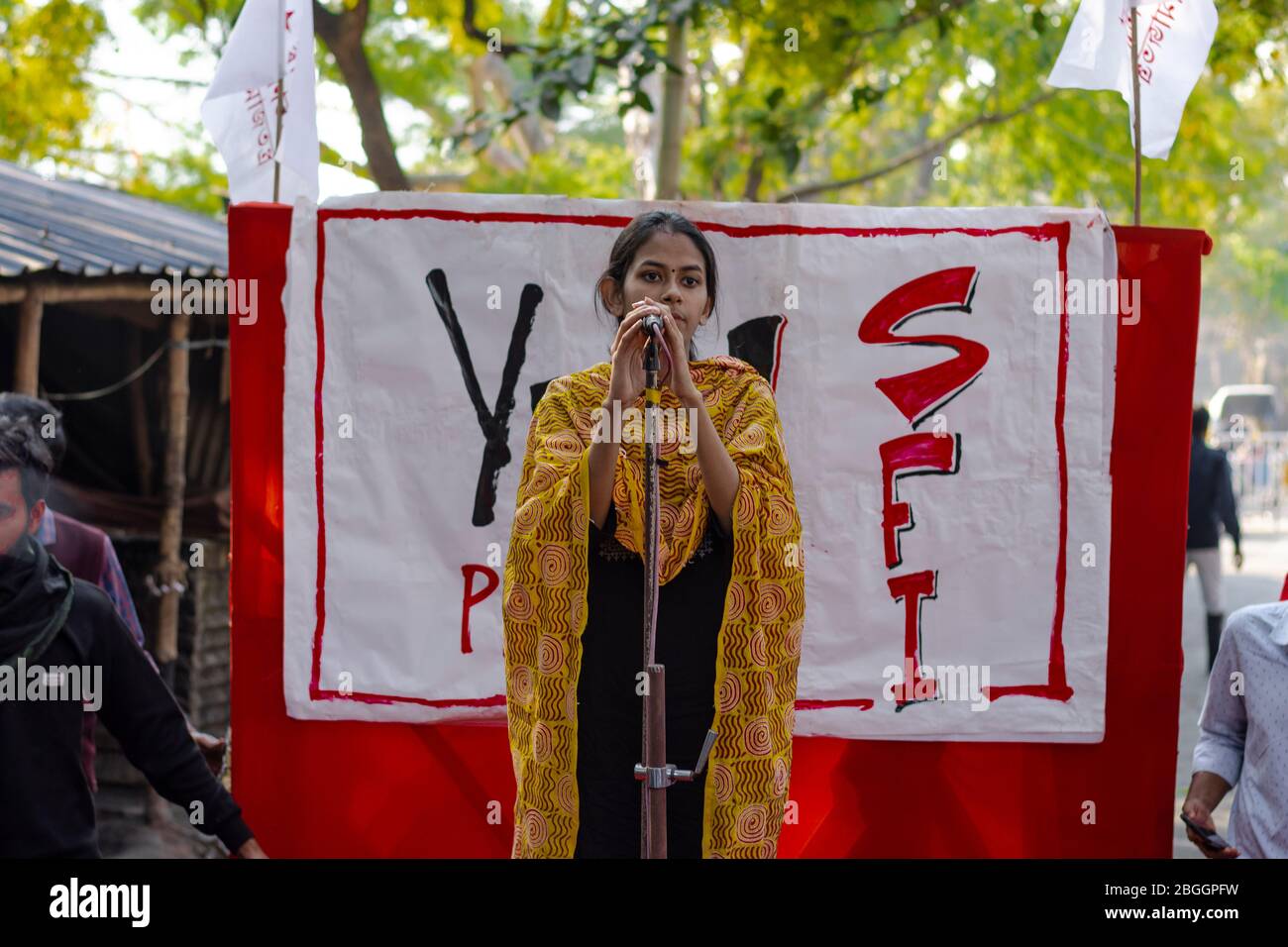 Students of Jadavpur University with Aishee Ghosh giving a call to condemn and resist fascism of ABVP and BJP in the university Stock Photo