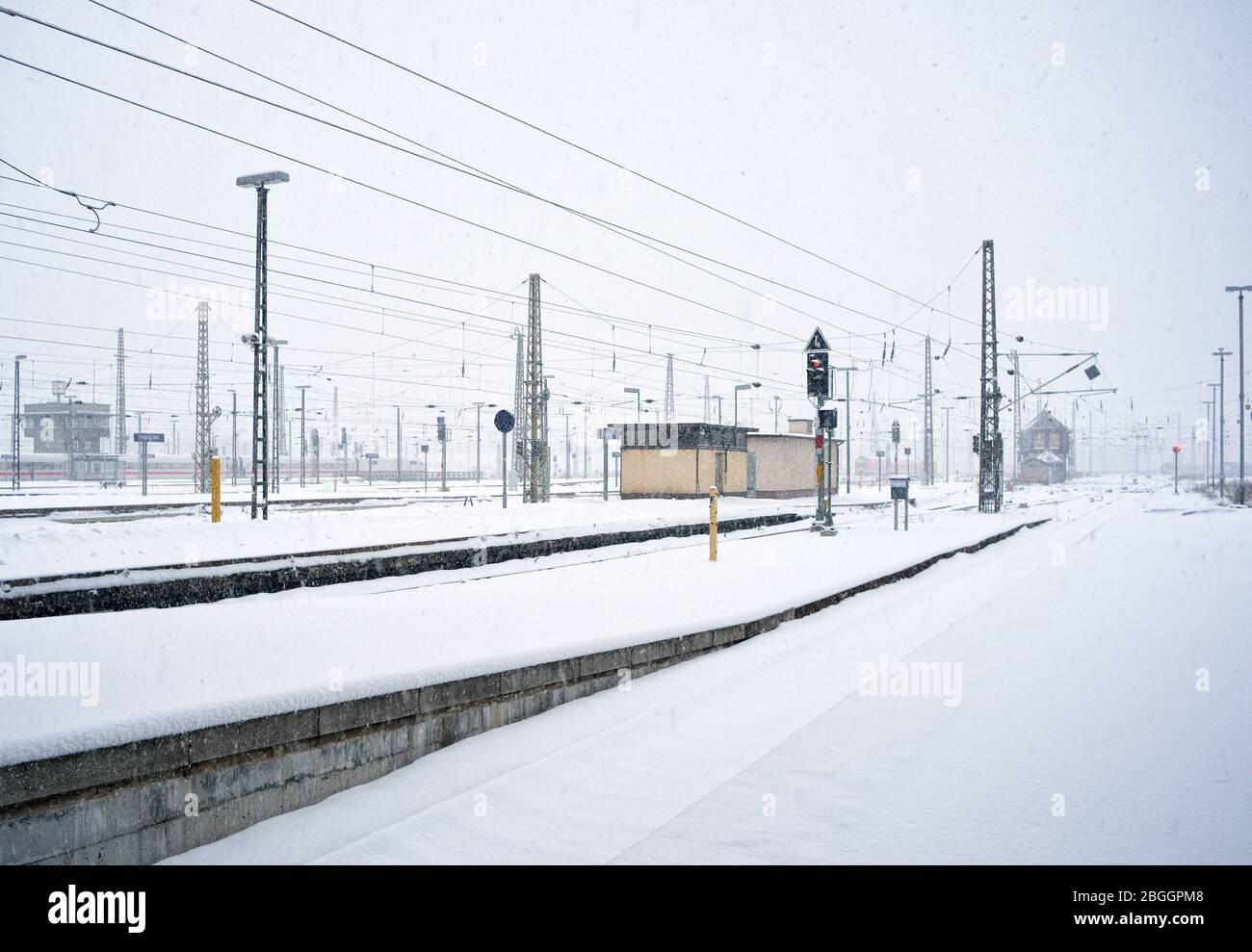 snow at the mainstation in Leipzig, Germany Stock Photo