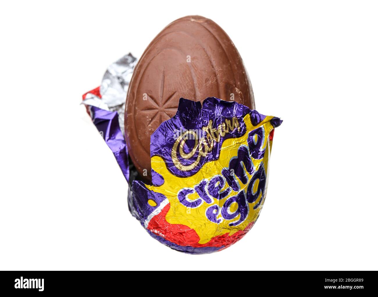 Cadbury Creme Egg on a white background Stock Photo