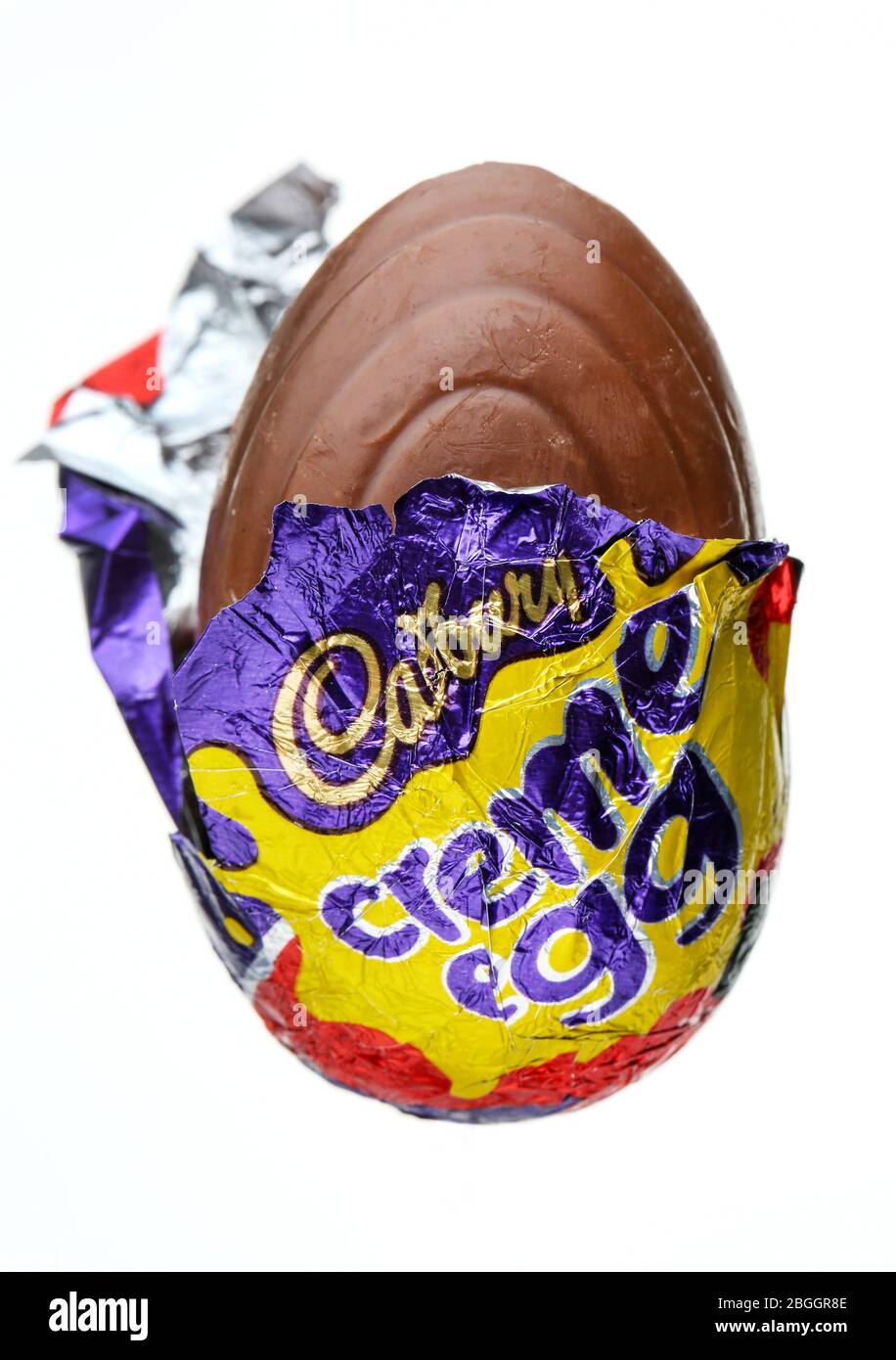 Cadbury Creme Egg on a white background Stock Photo