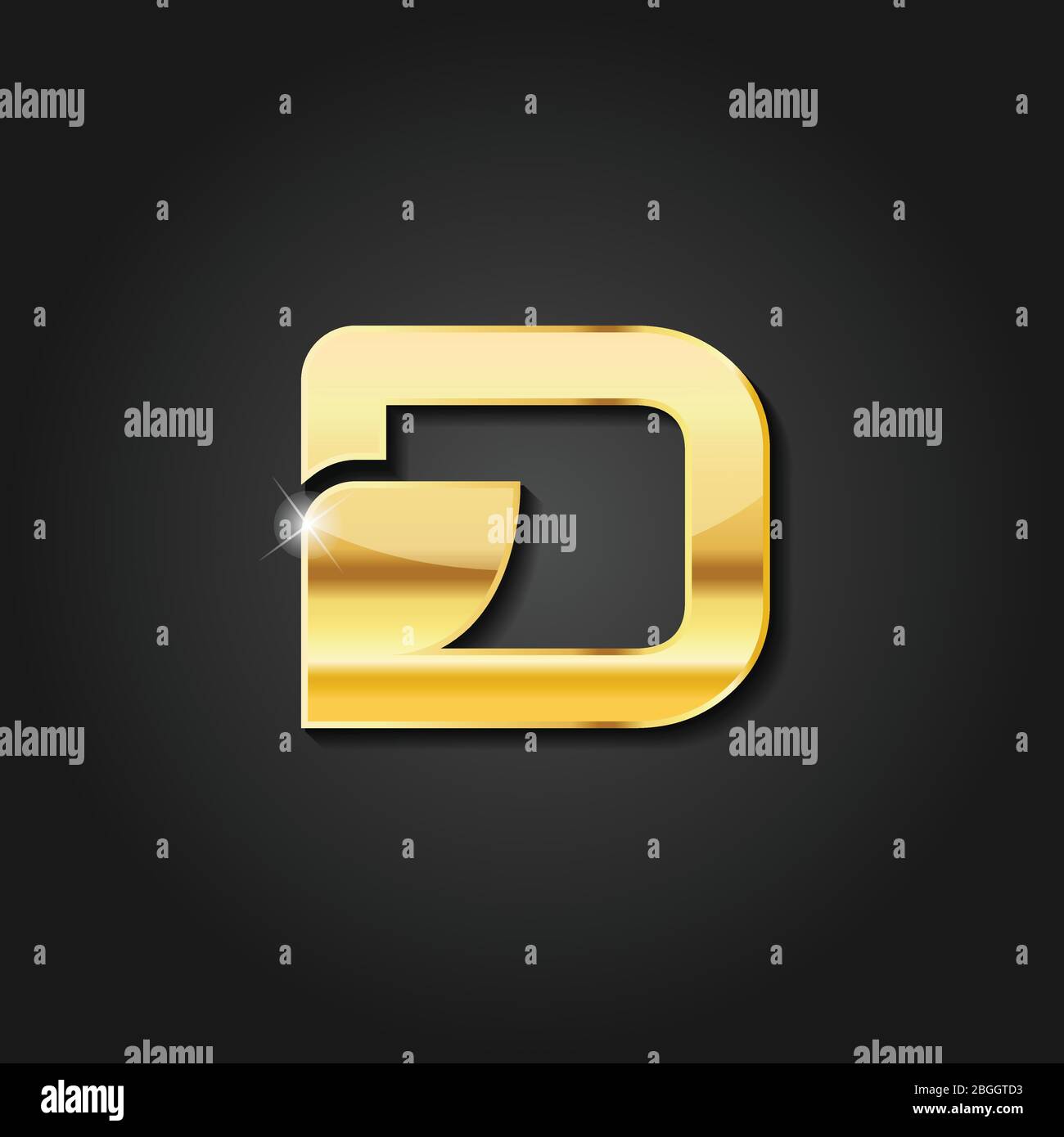 letter D shiny golden metallic color lettermark logo vector design isolated on the dark background Stock Vector