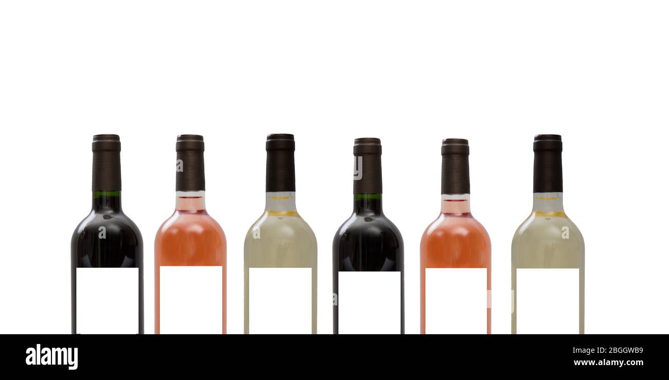 Set of white, rose, and red wine bottles.isolated on white background ...