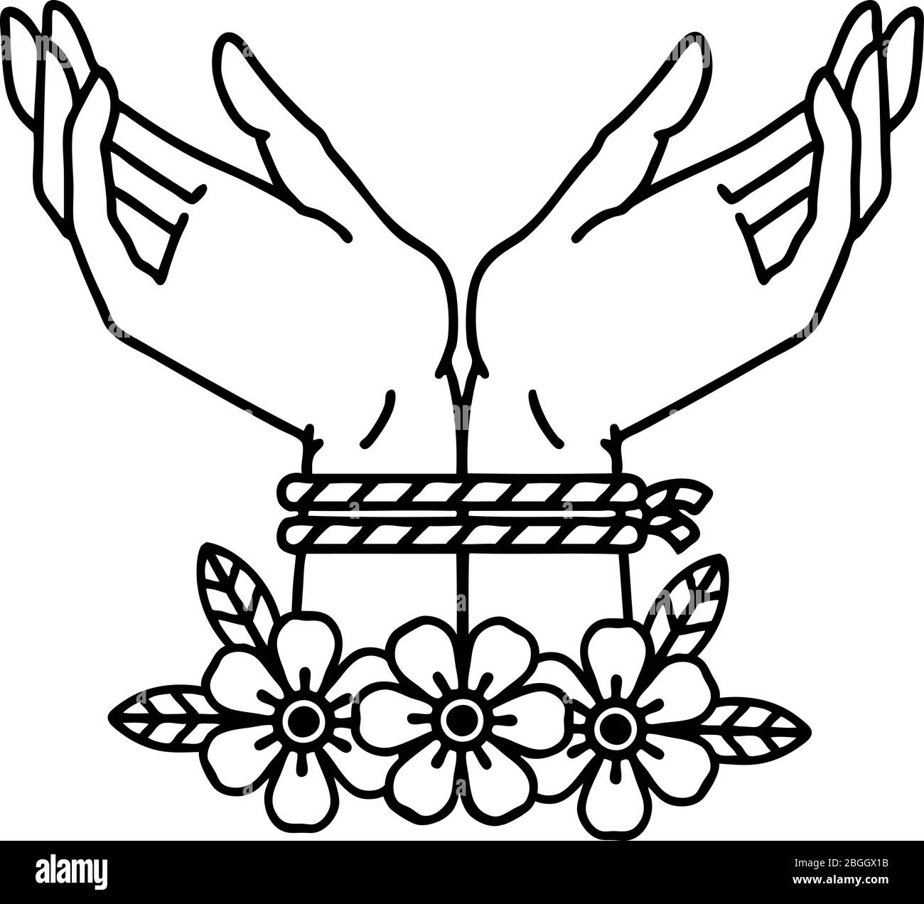 Tattoo In Black Line Style Of Hands Tied Stock Vector Image Art Alamy