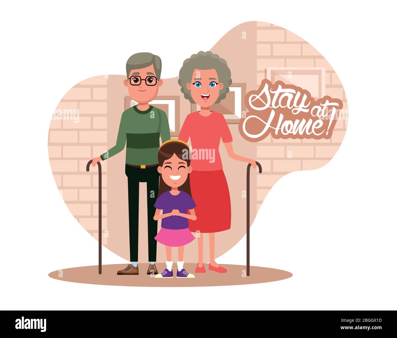 stay at home campaign with grandparents and granddaughter Stock Vector