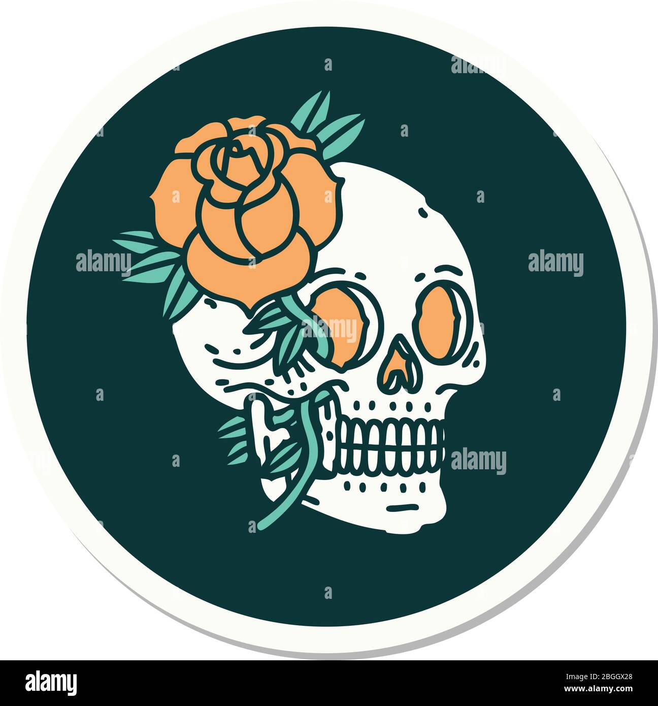 sticker of tattoo in traditional style of a skull and rose Stock Vector ...