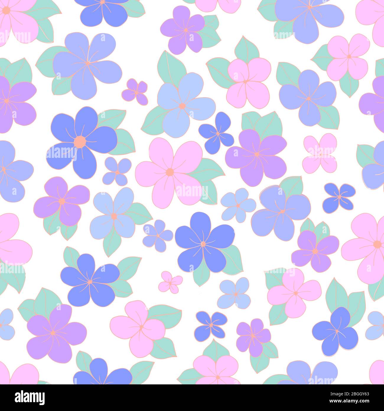 Vector seamless pattern of delicate pink and lilac flowers on a white ...