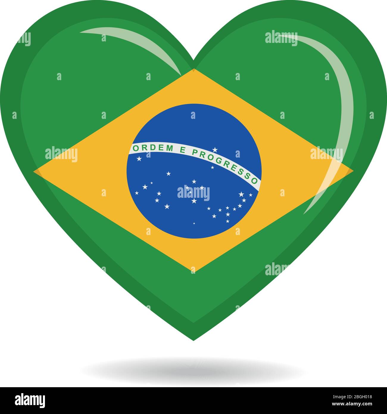 Valentines Day Heart Shapes And Flag Of Brasil On Green Background